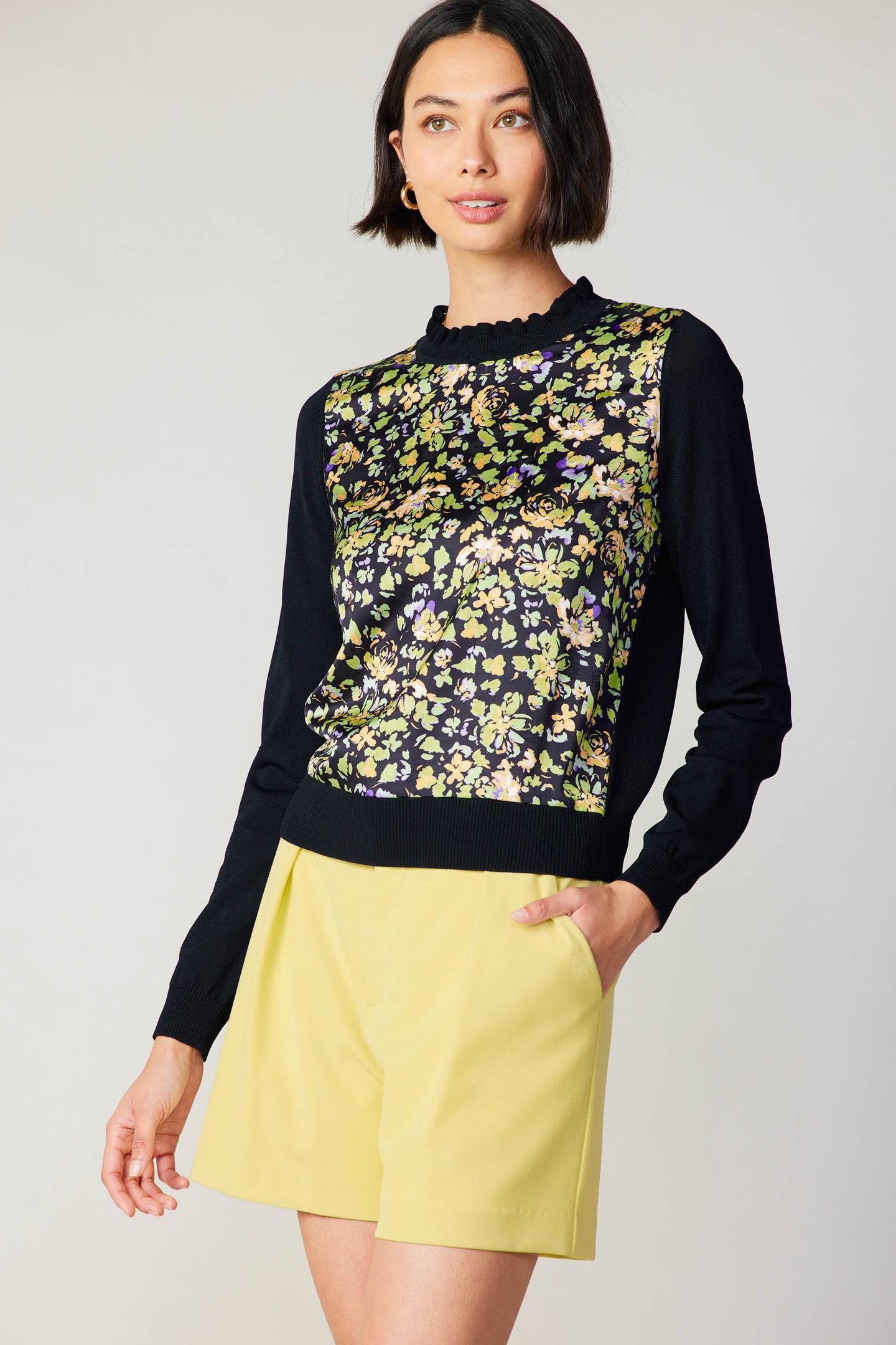 Floral Contrast Panel Sweater