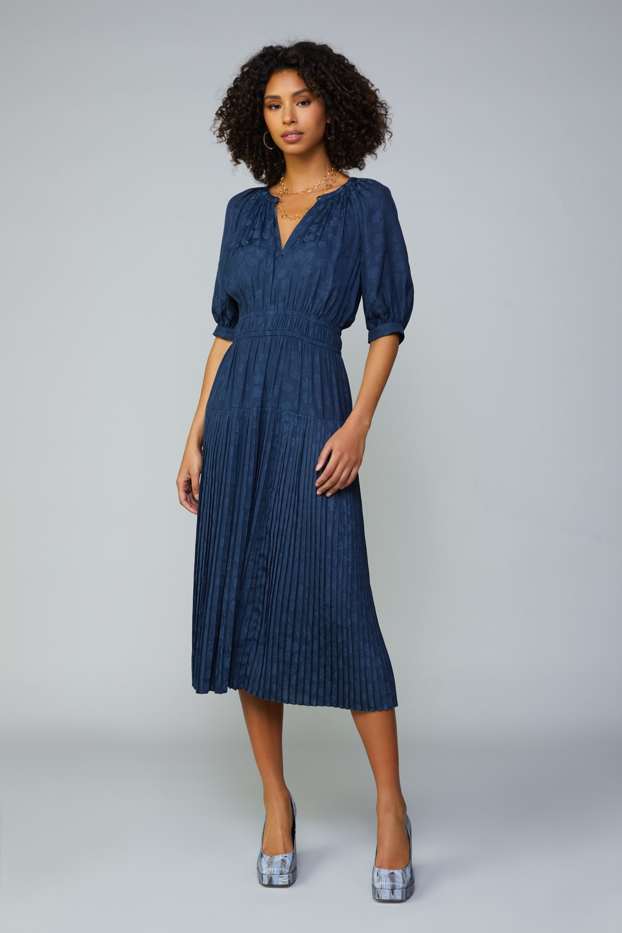 STRIPED MIDI SHIRTDRESS - Ecru / Navy