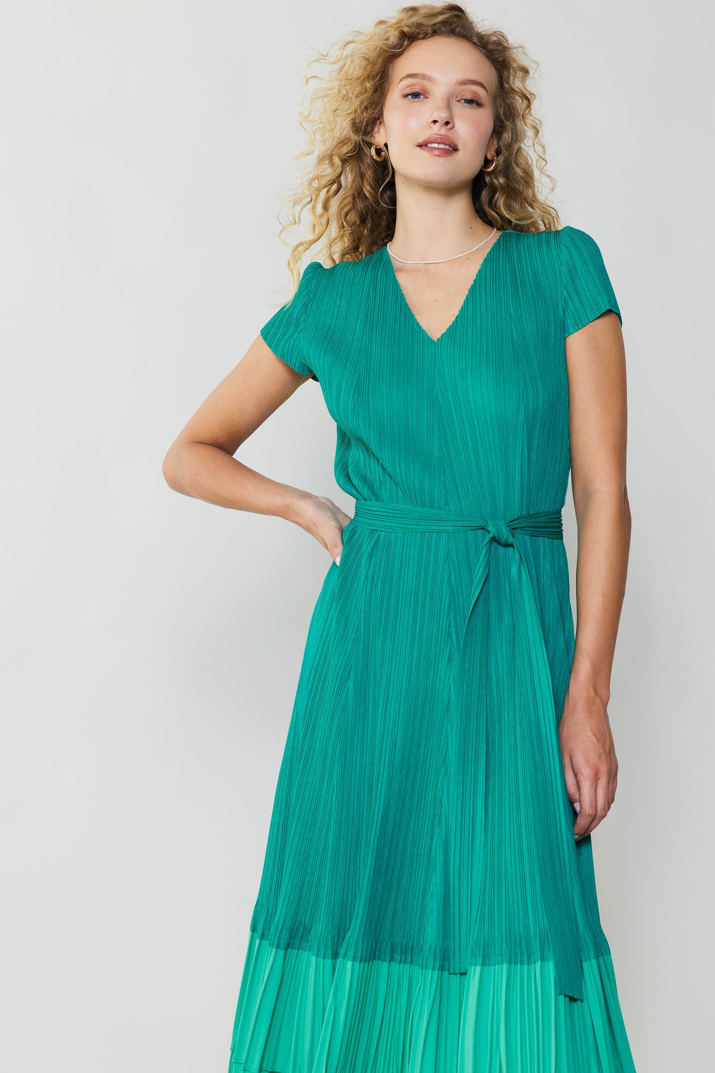Pleated Colorblock Midi Dress