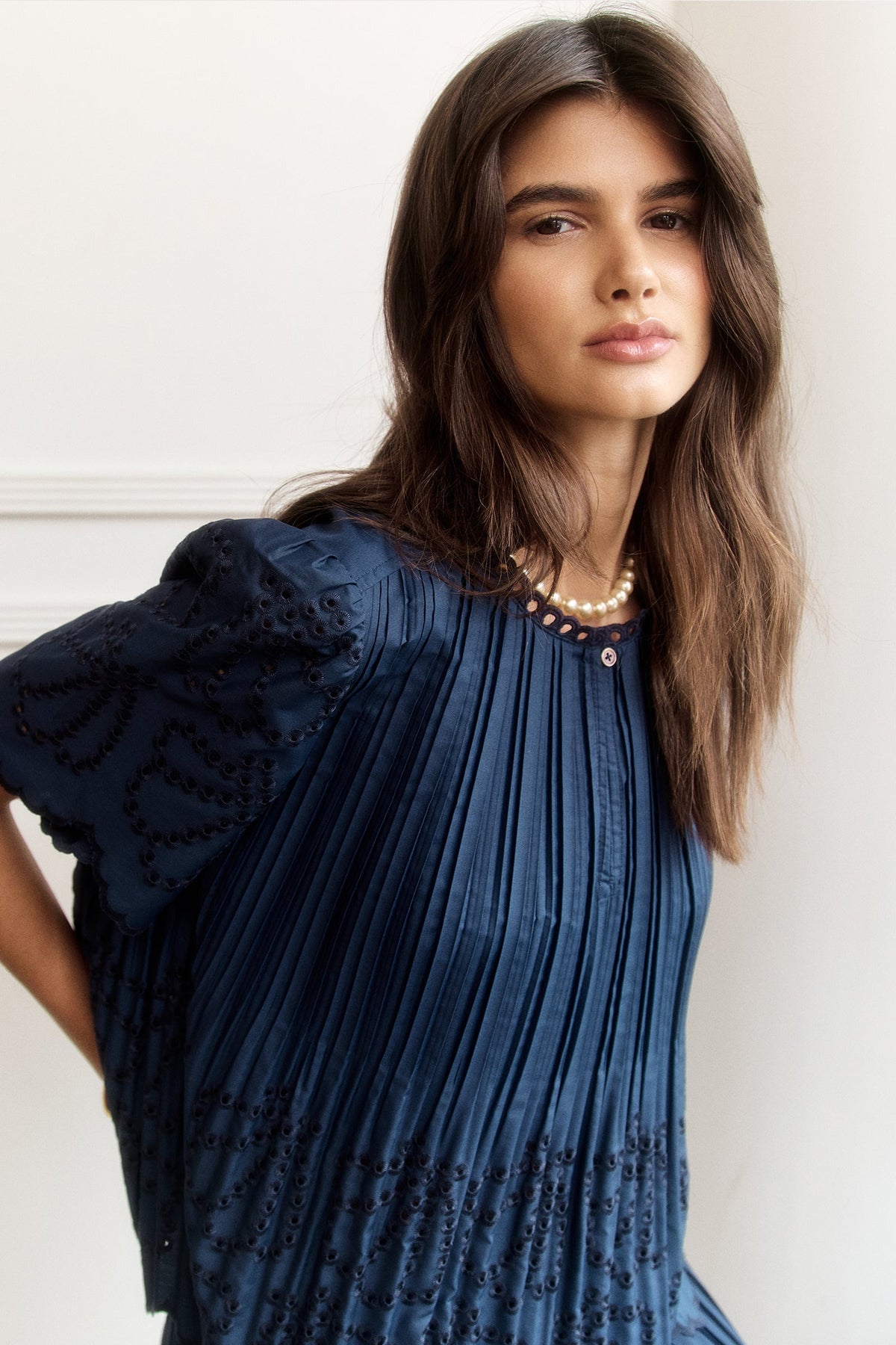 Navy pleated top