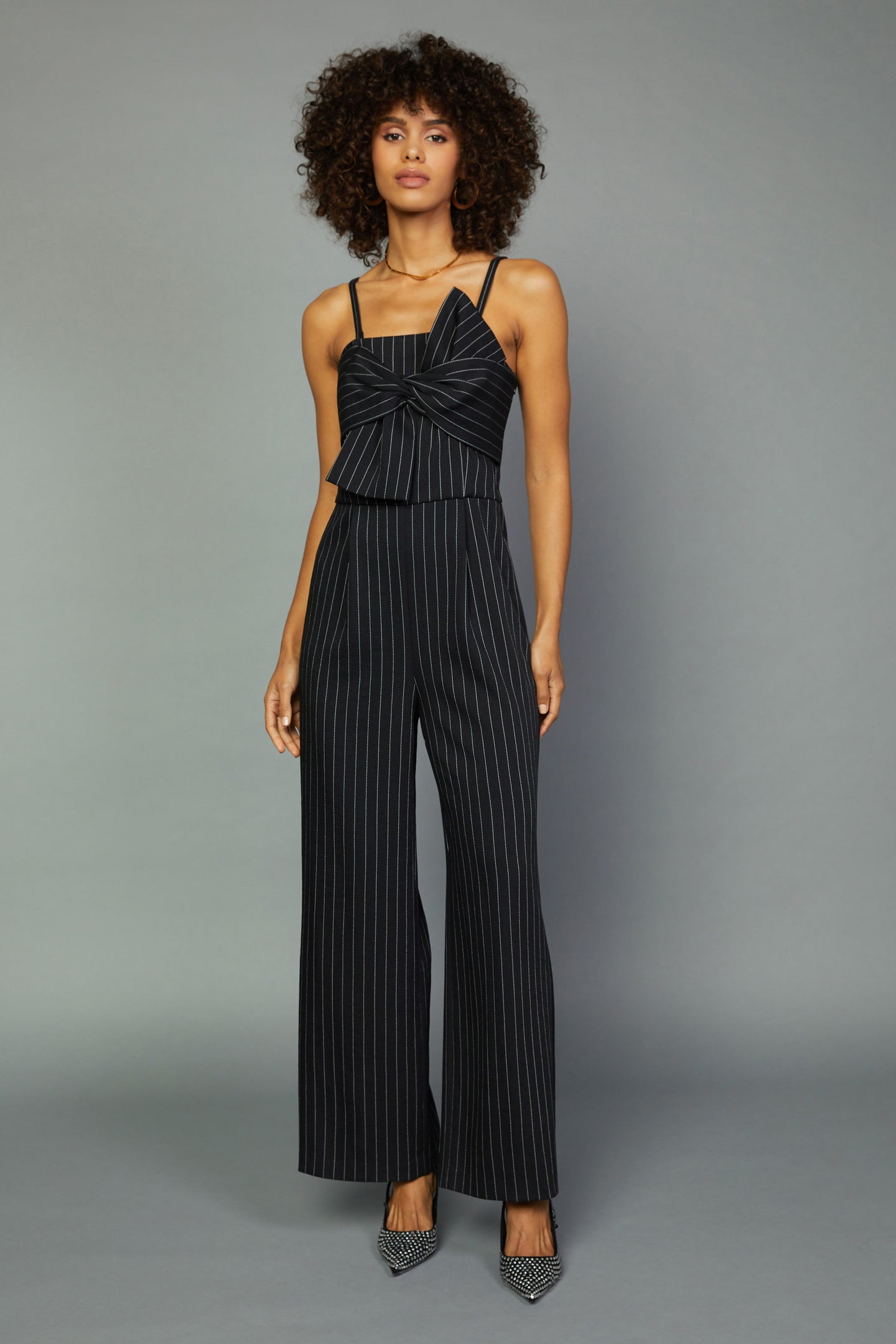 Pinstriped Bow Detail Jumpsuit