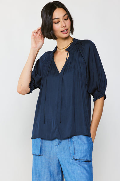 Angelica Pleated Blouse - DARK NAVY / XXS