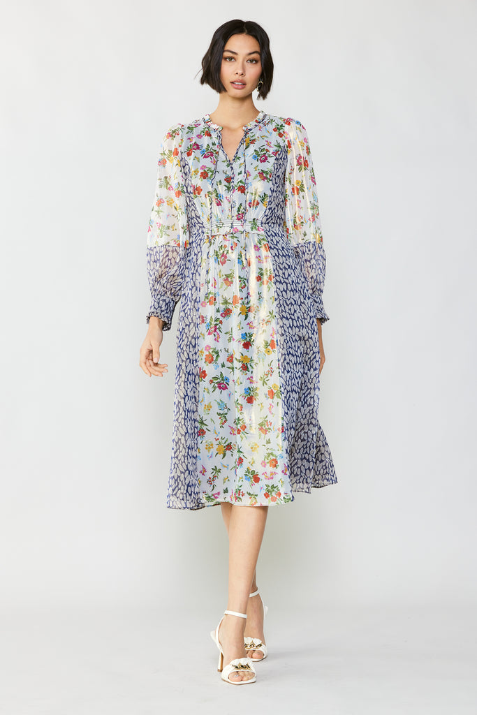 Shimmery Floral Print Midi Dress