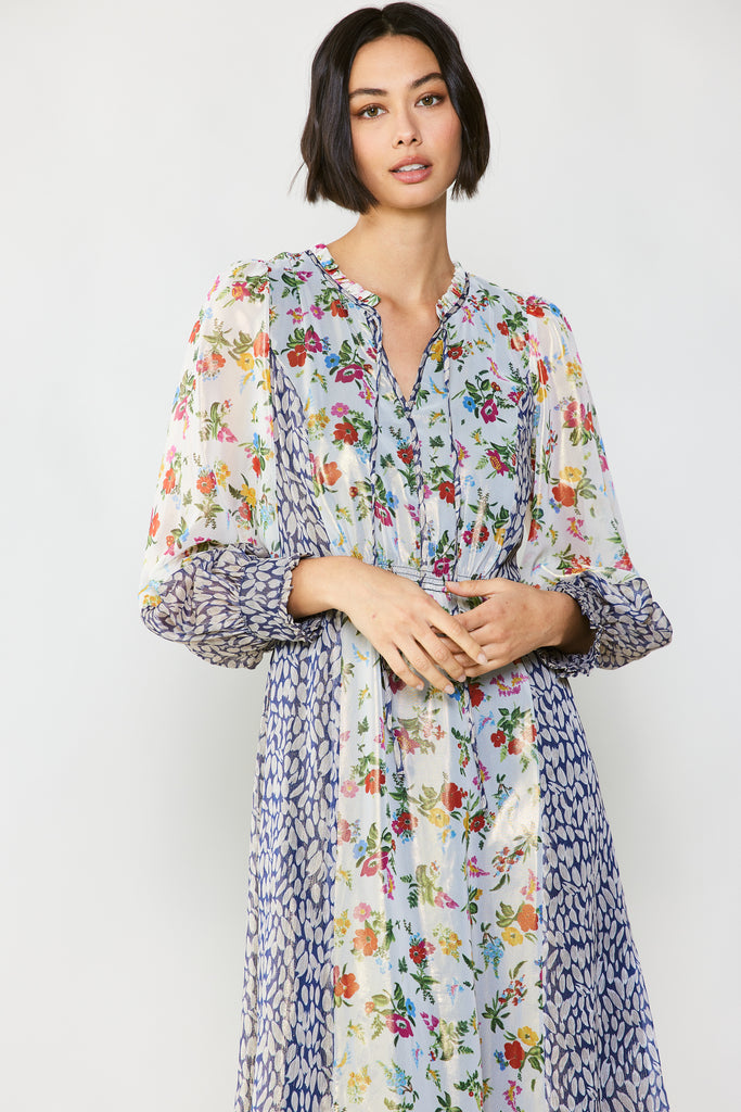 Shimmery Floral Print Midi Dress