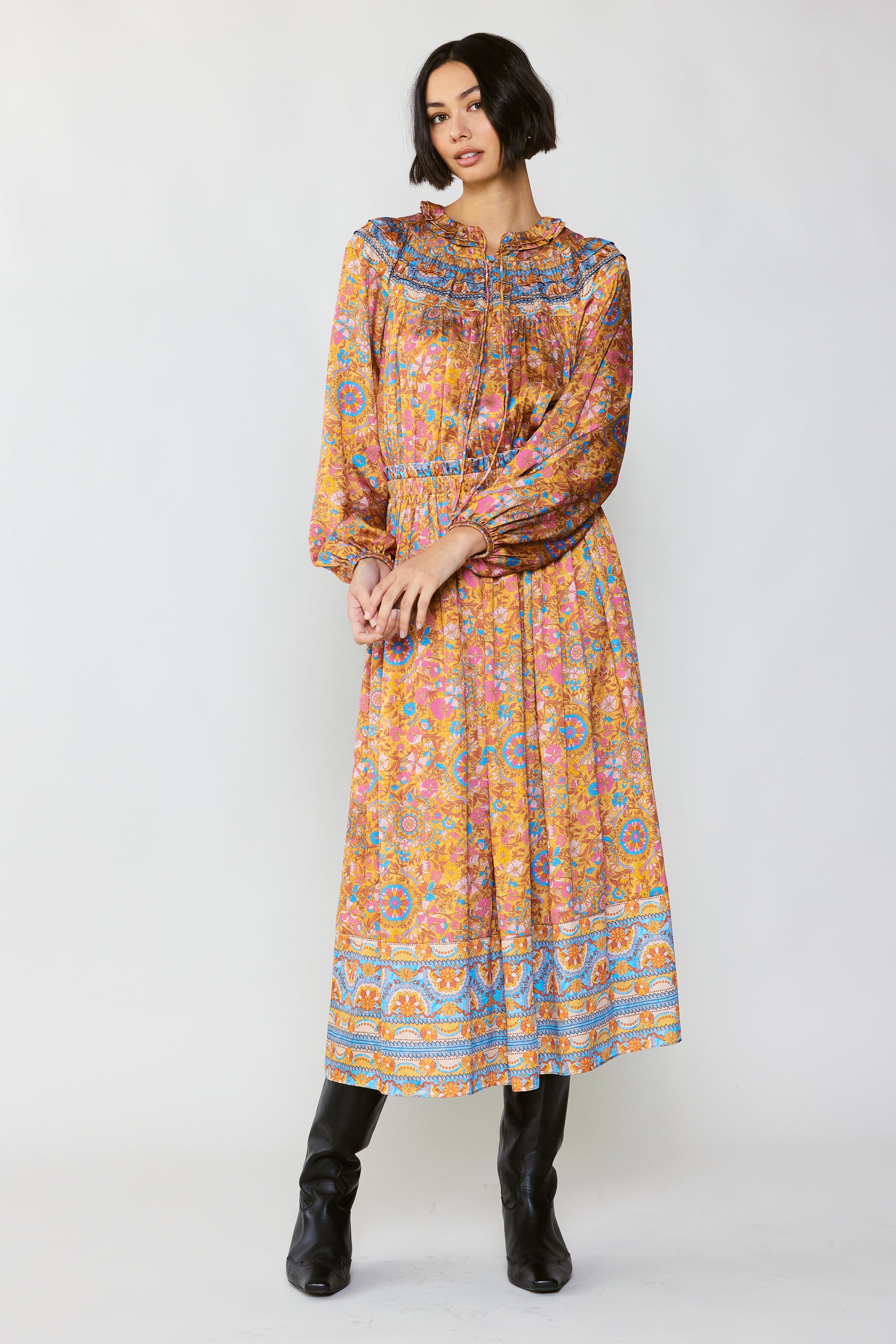 70s Vintage maxi dress with patterned yoke boho with 2024 coat