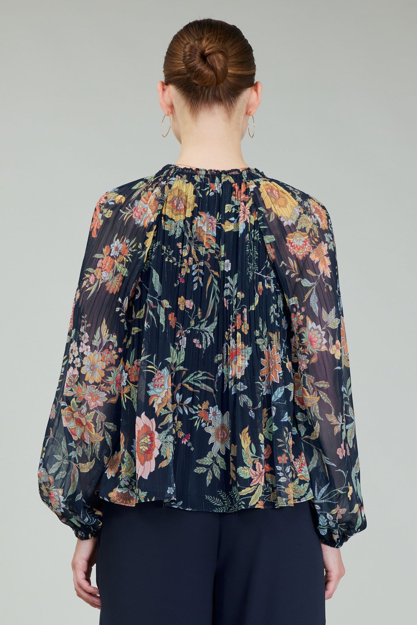 Botanical Printed Pleated Blouse