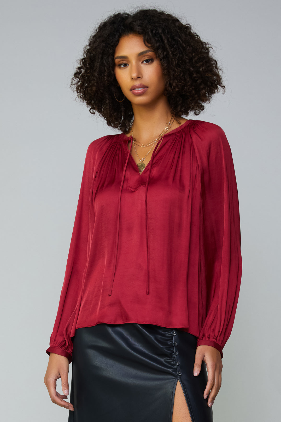 Gathered Splitneck Blouse – CURRENT AIR