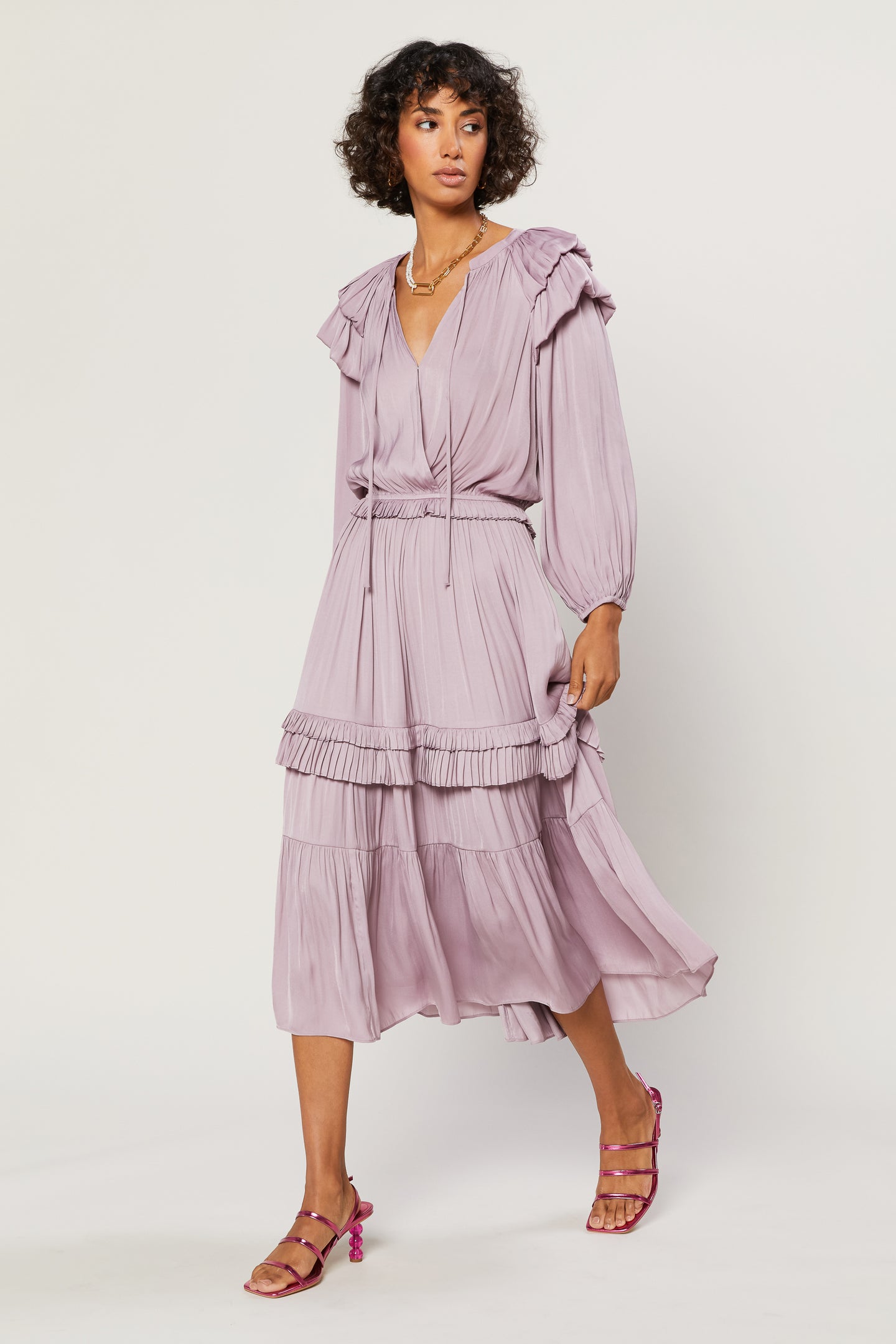 Tiered Surplice Midi Dress