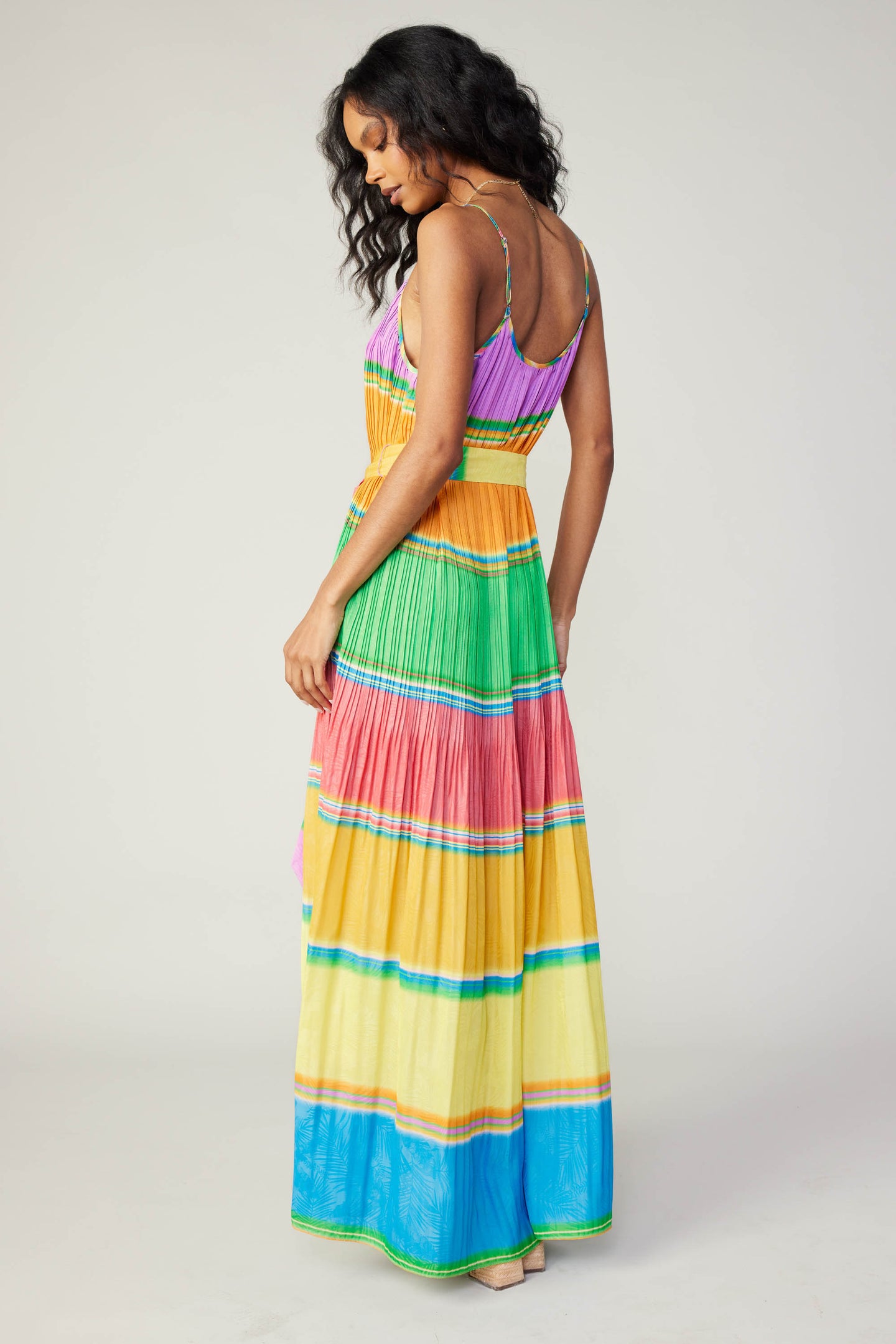 Multicolored Pleated Cami Dress