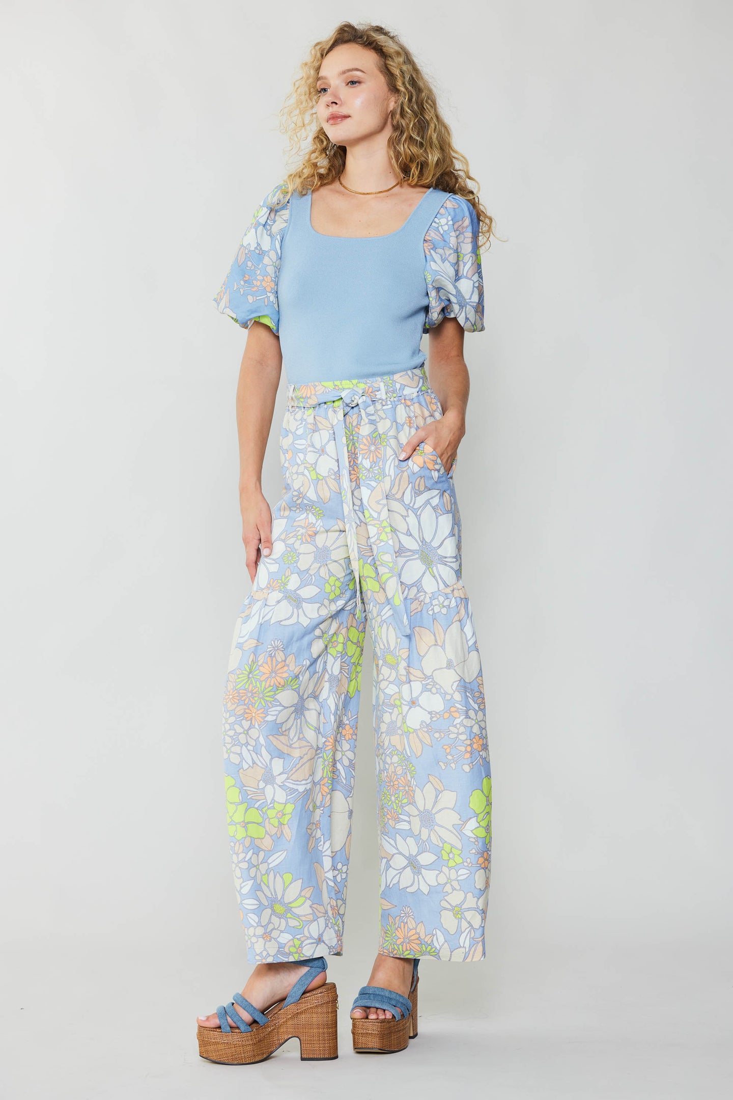 Zara Printed Linen Blend Trousers Size Medium