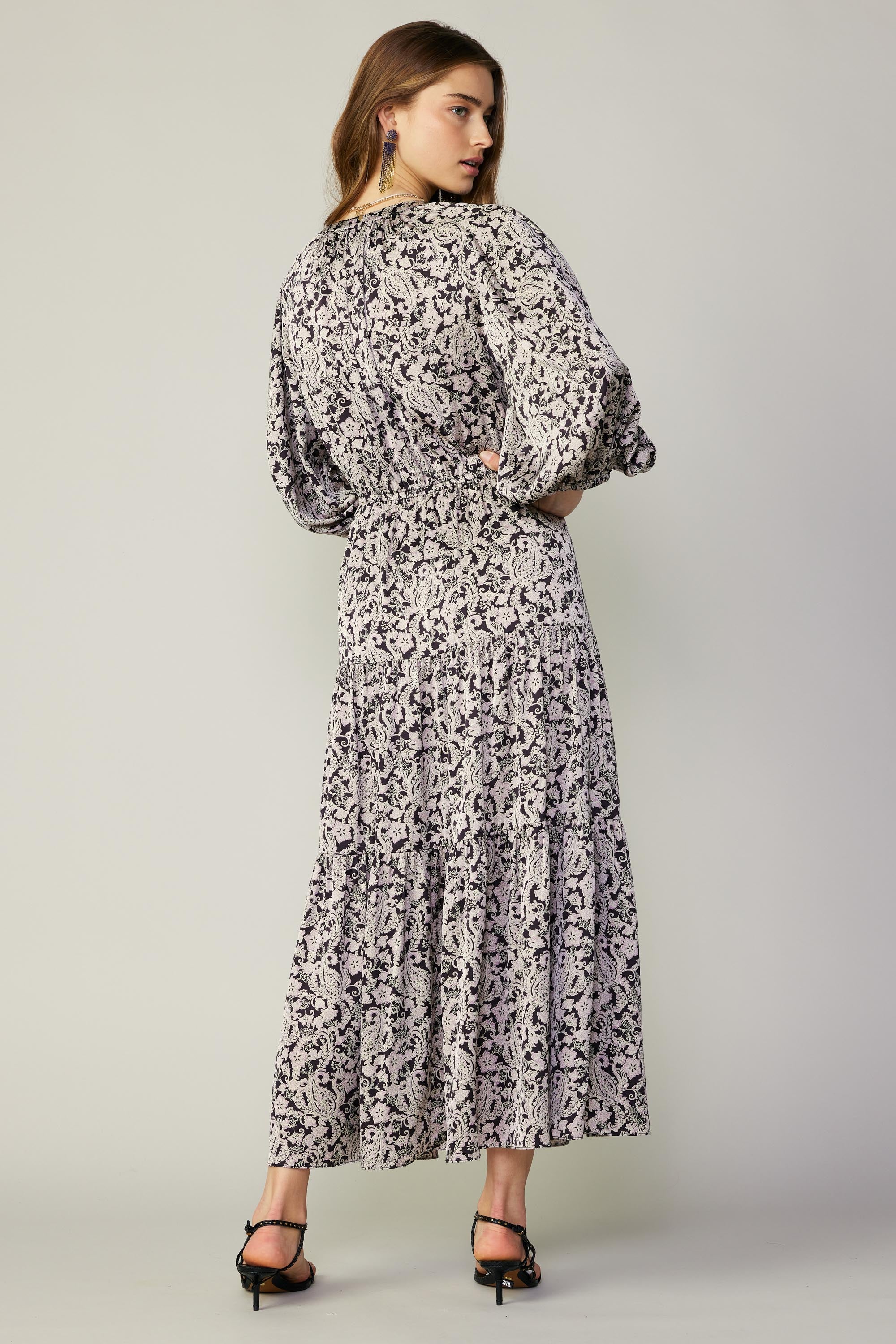 Paisley Jacquard Slit Midi Dress