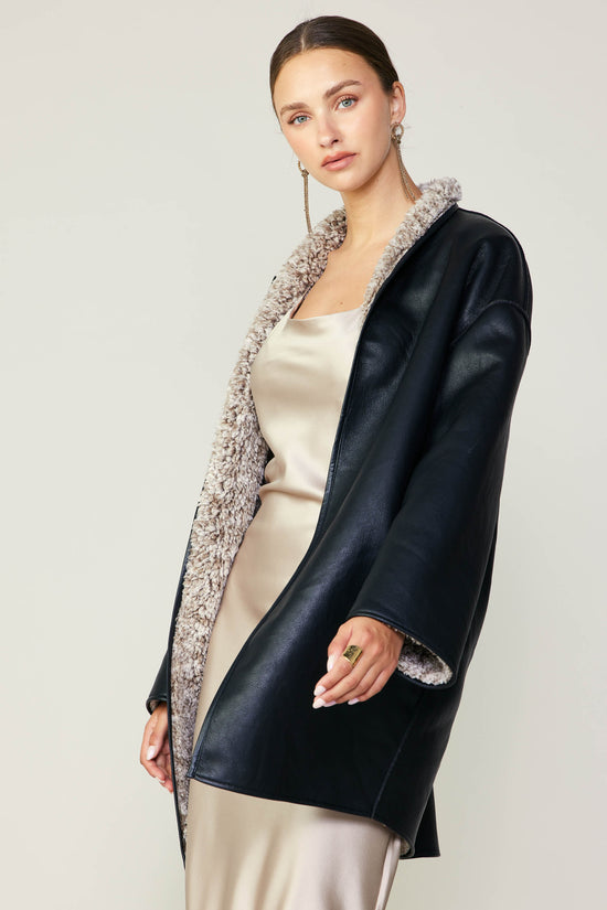 Reversible Faux Fur & Leather Coat