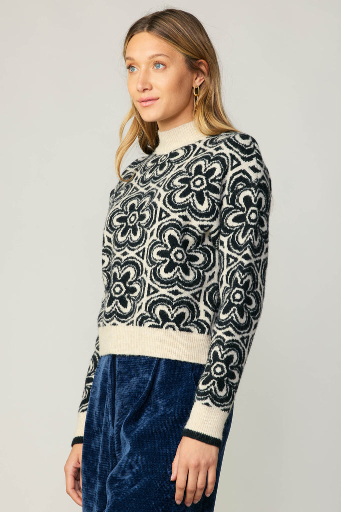 Floral Mock Neck Sweater