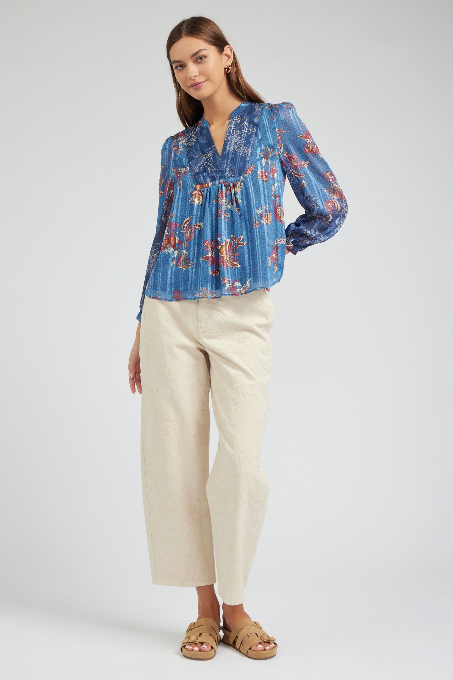 Floral Mandarin Collar Blouse