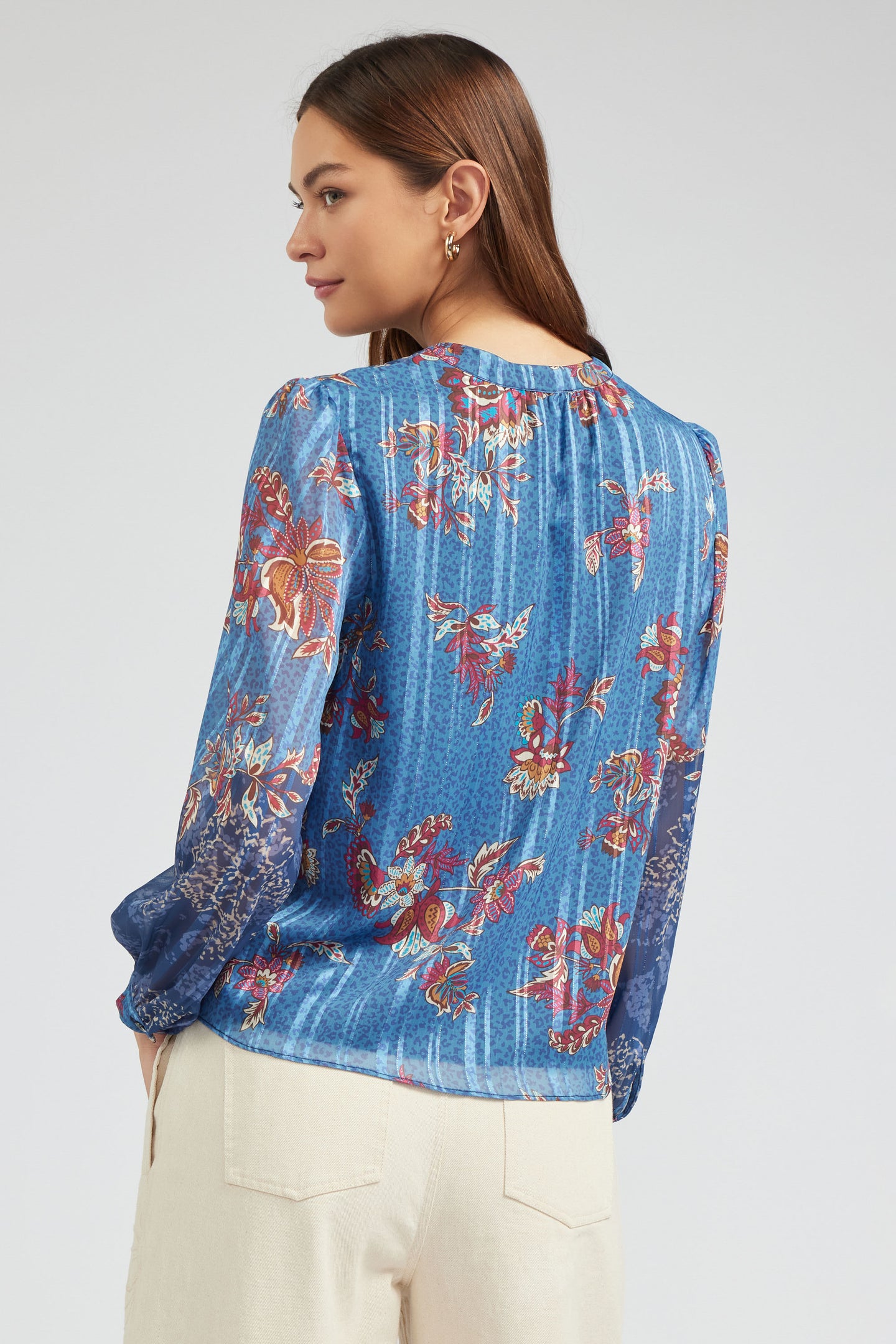 Floral Mandarin Collar Blouse