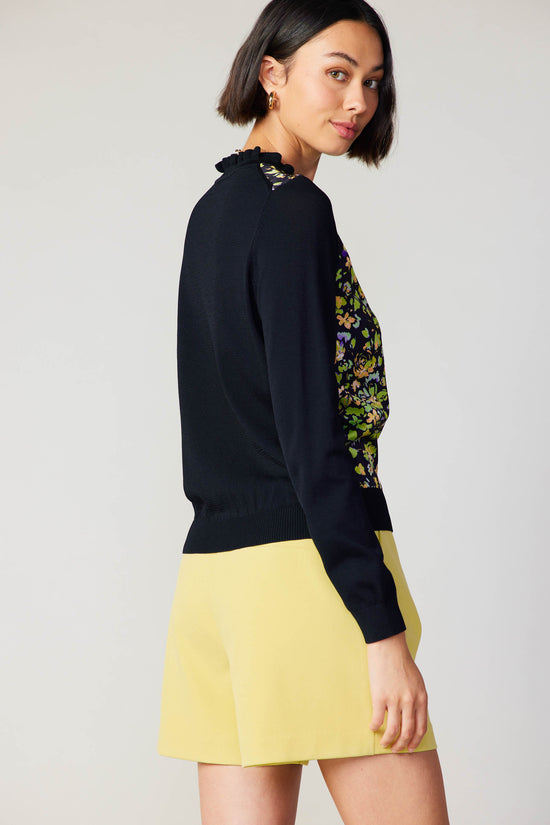 Floral Contrast Panel Sweater