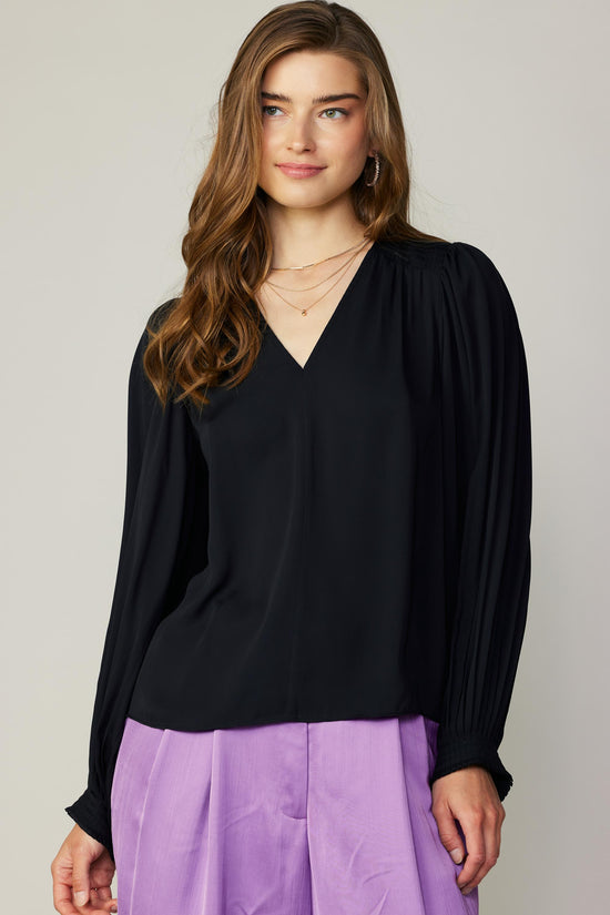 Long Pleated Sleeve Blouse