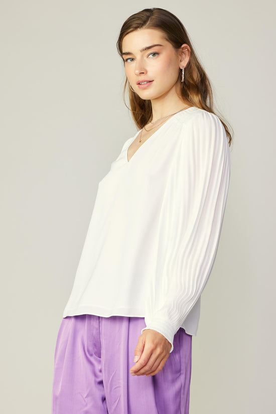 Long Pleated Sleeve Blouse