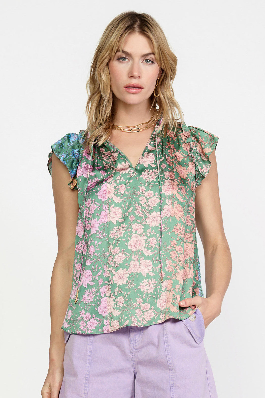 Floral Gradient Ruffled Blouse