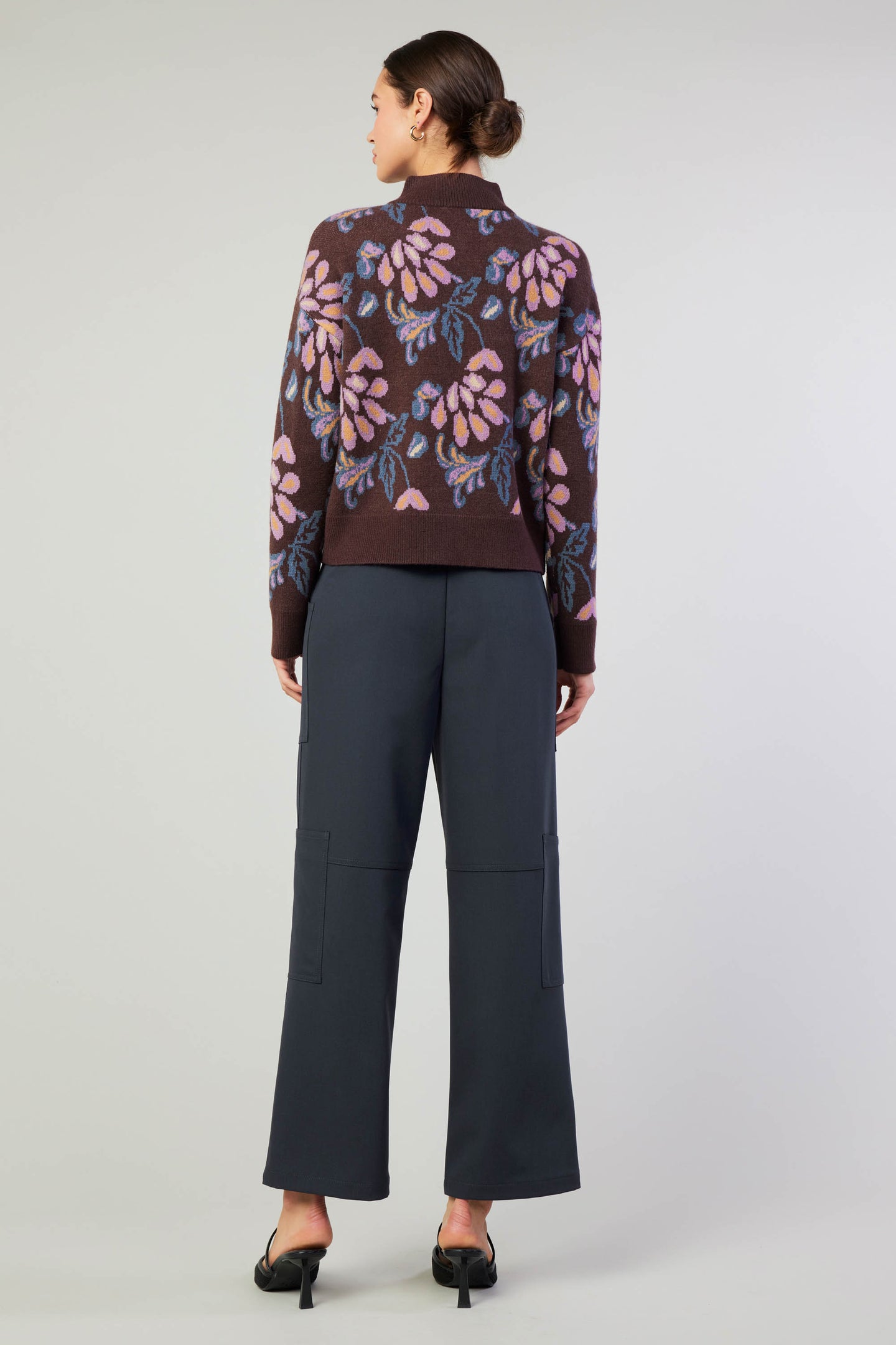 Floral Jacquard Zip Sweater