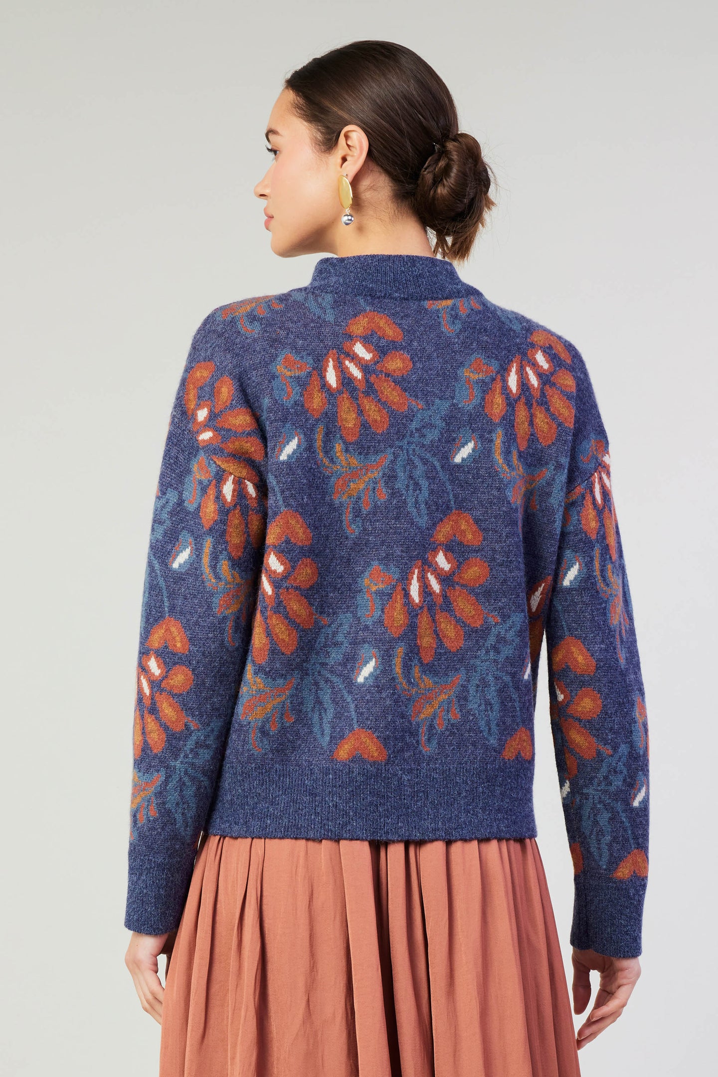 Floral Jacquard Zip Sweater