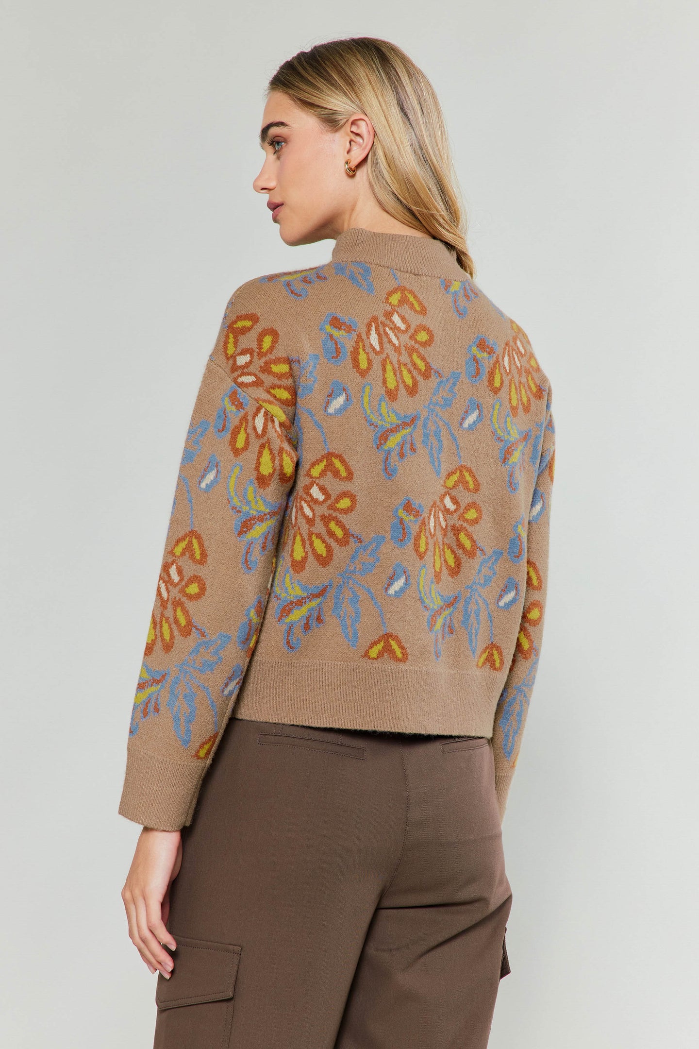 Floral Jacquard Zip Sweater