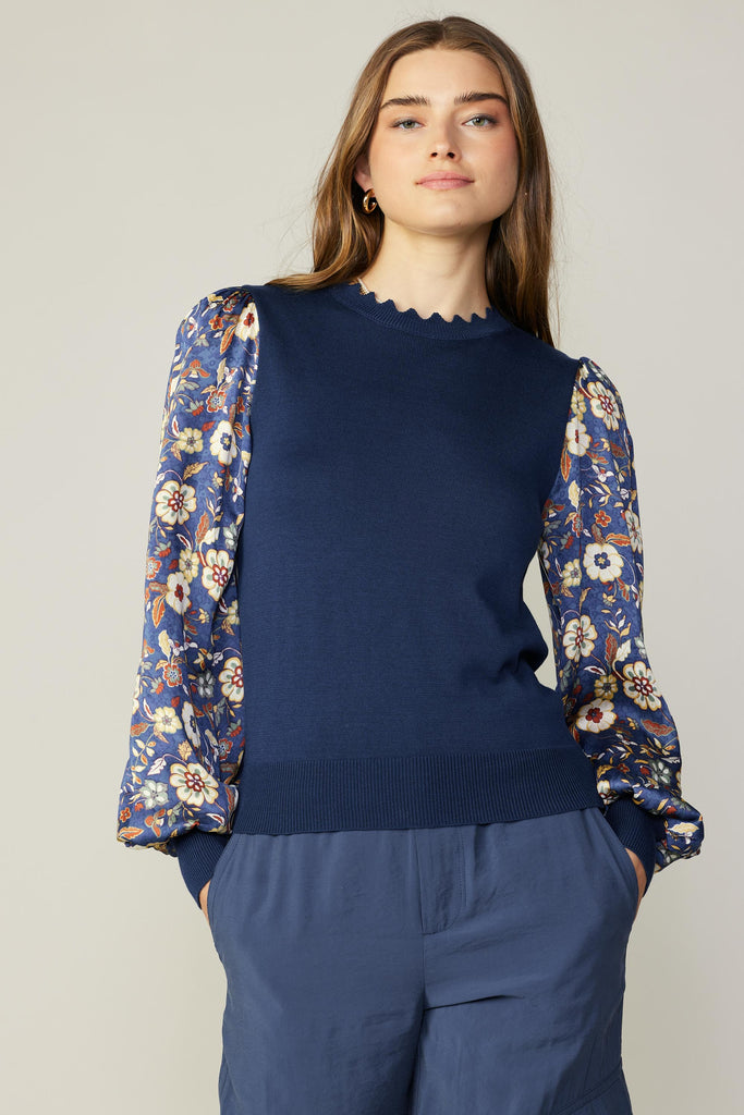 Floral Contrast Sweater Top