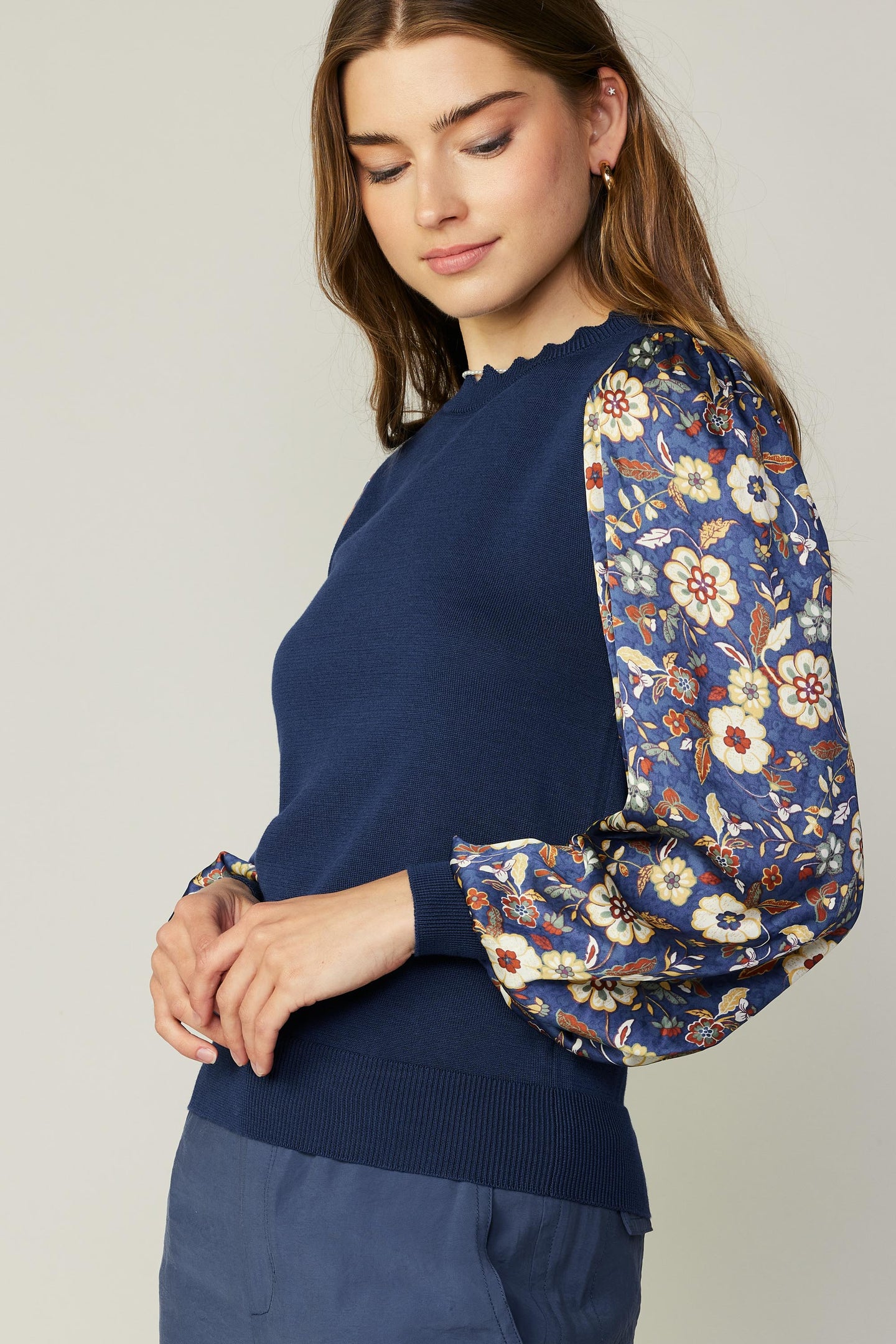 Floral Contrast Sweater Top