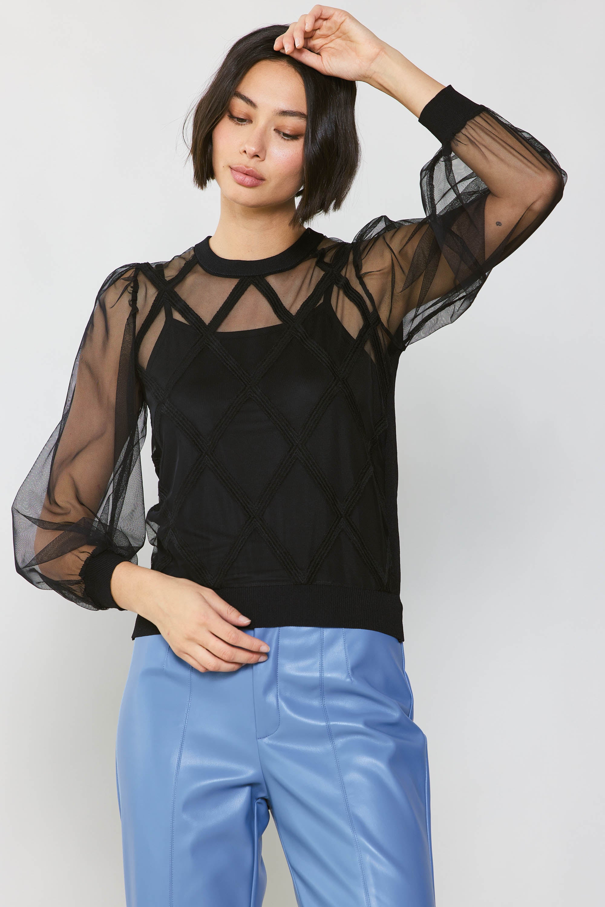 Sheer Crosshatch Cami-lined Top – CURRENT AIR