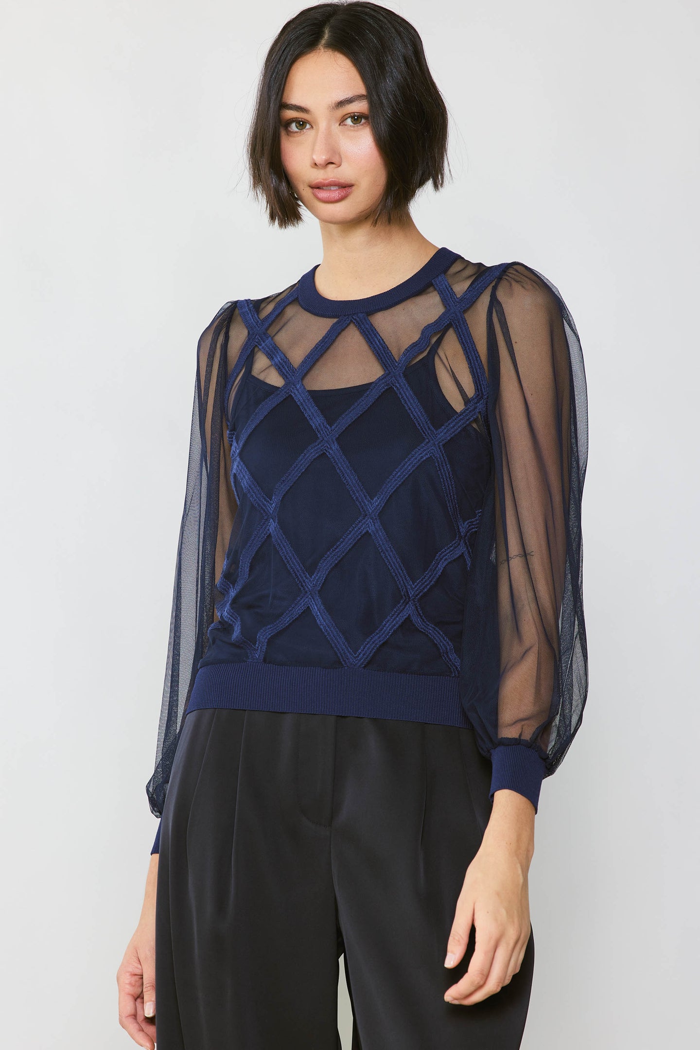 Sheer Crosshatch Cami-lined Top – CURRENT AIR