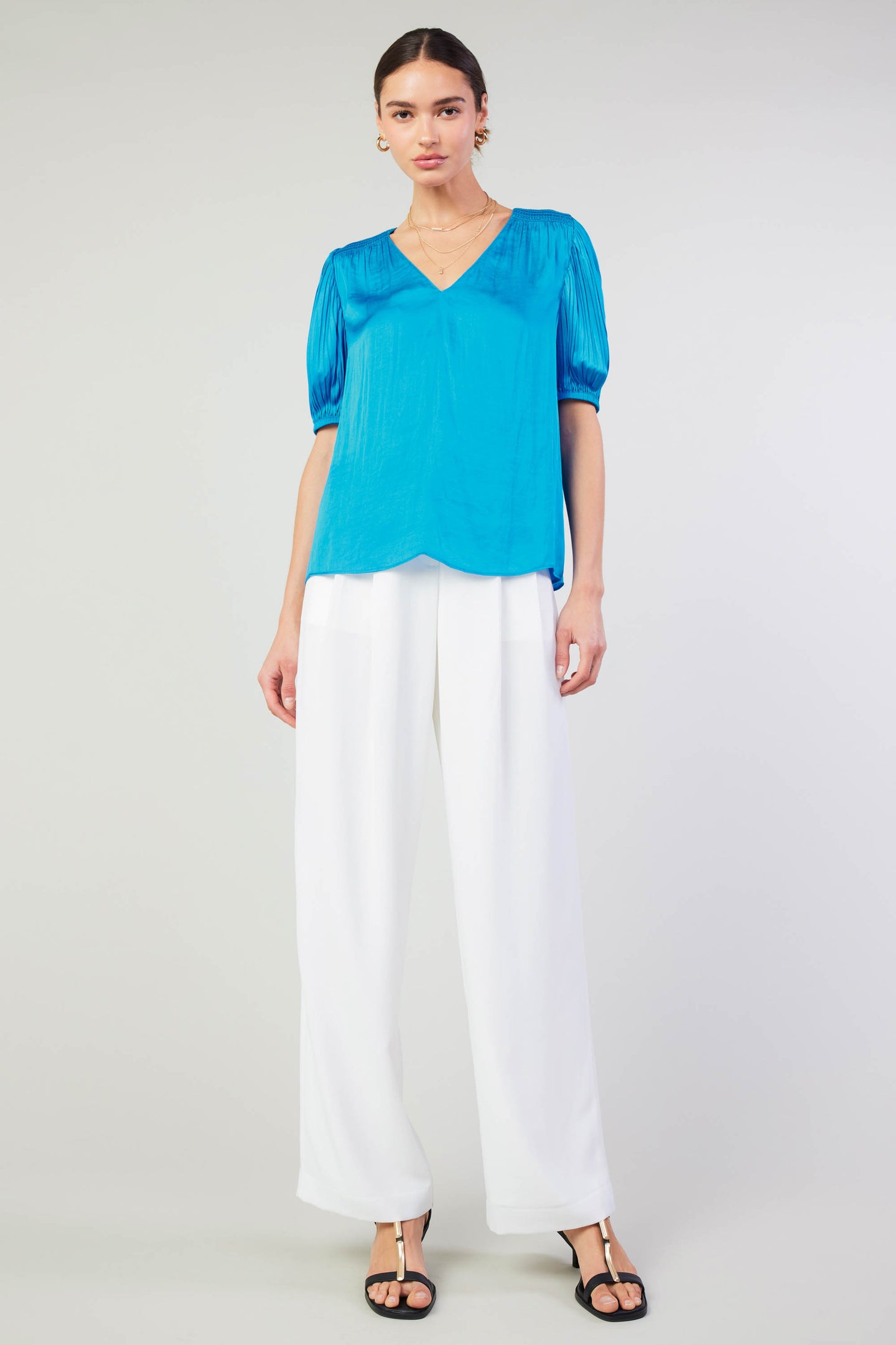 Cuffed Pleated Yoke top