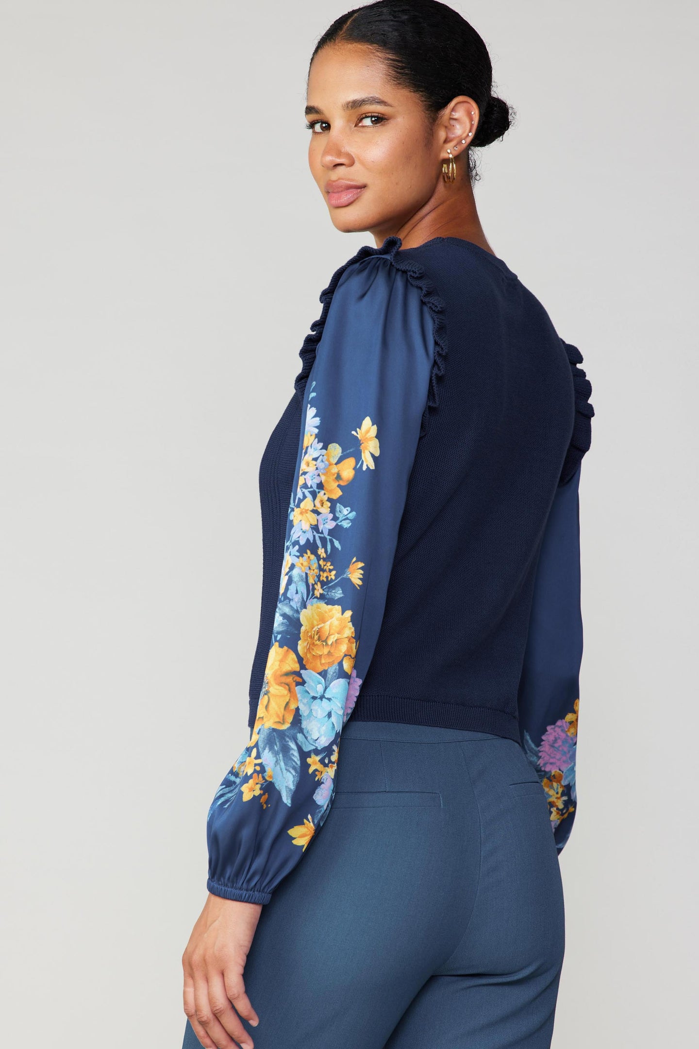 Floral Print Contrast Sweater Top