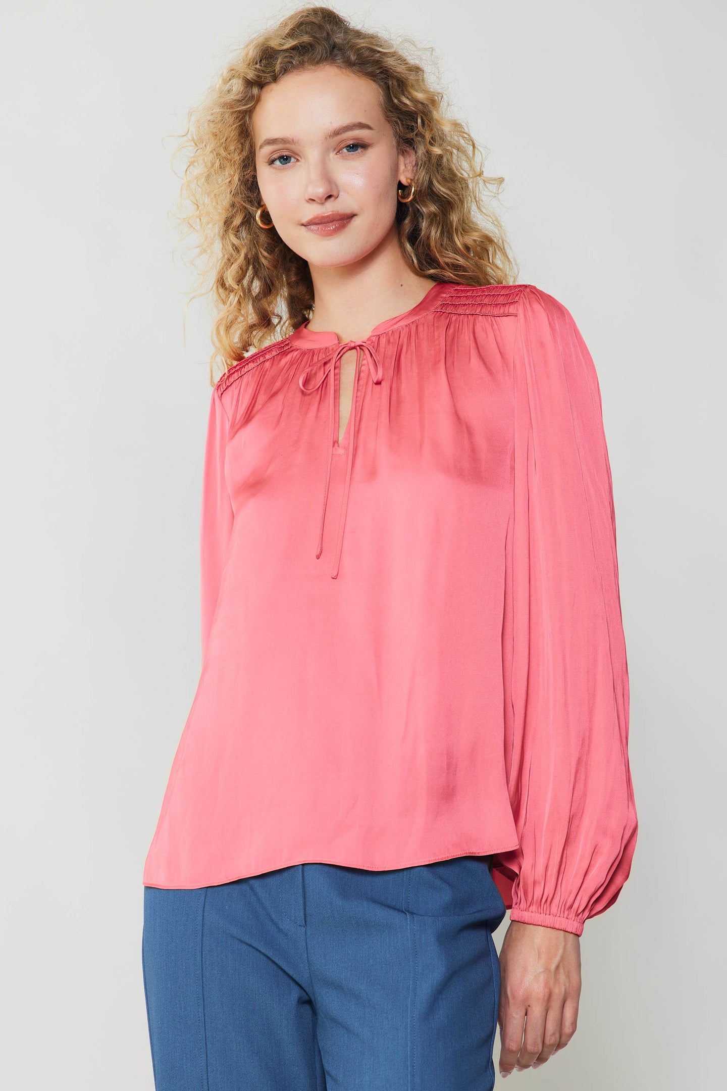Shirred Yoke Blouse CURRENT AIR shirred-yoke-blouse-current-air