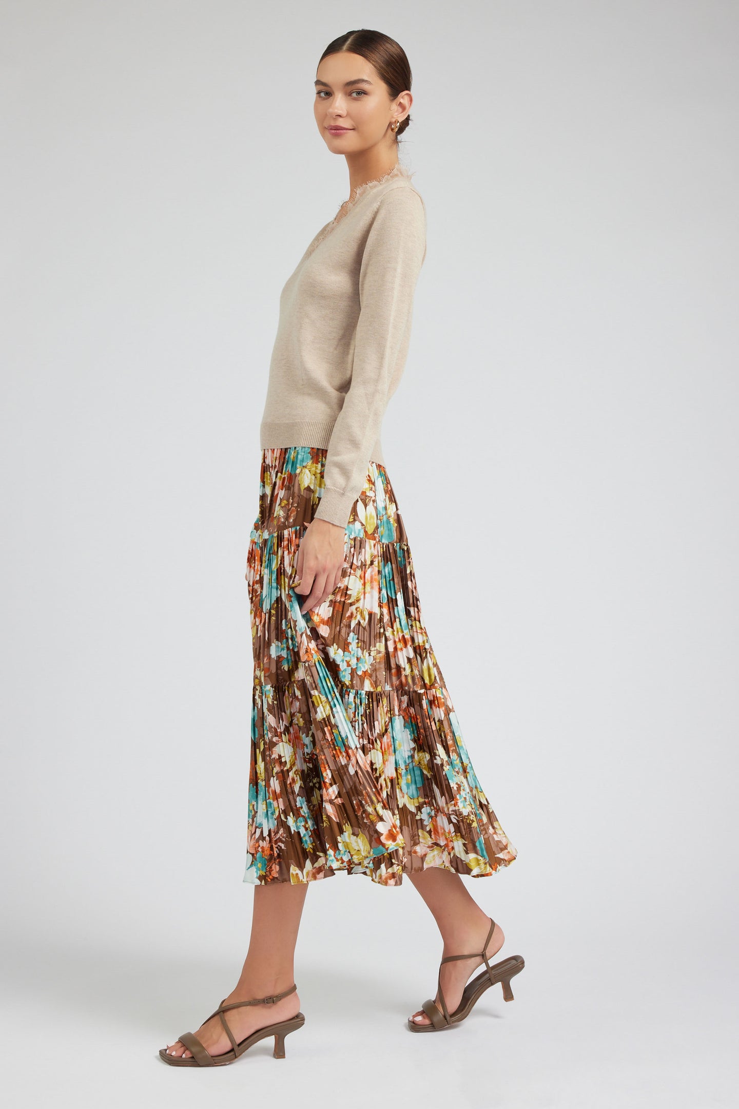 Floral Pleated Midi Skirt