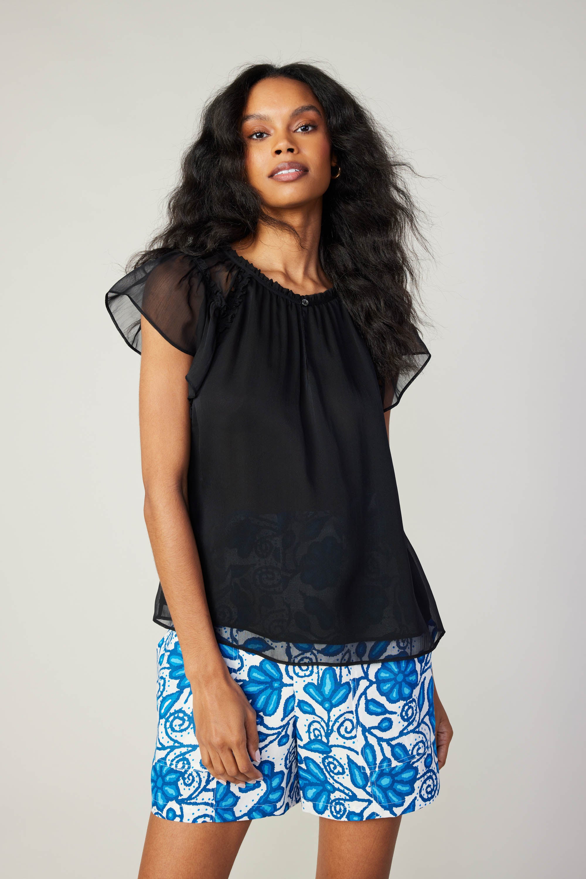 black sheer floral top