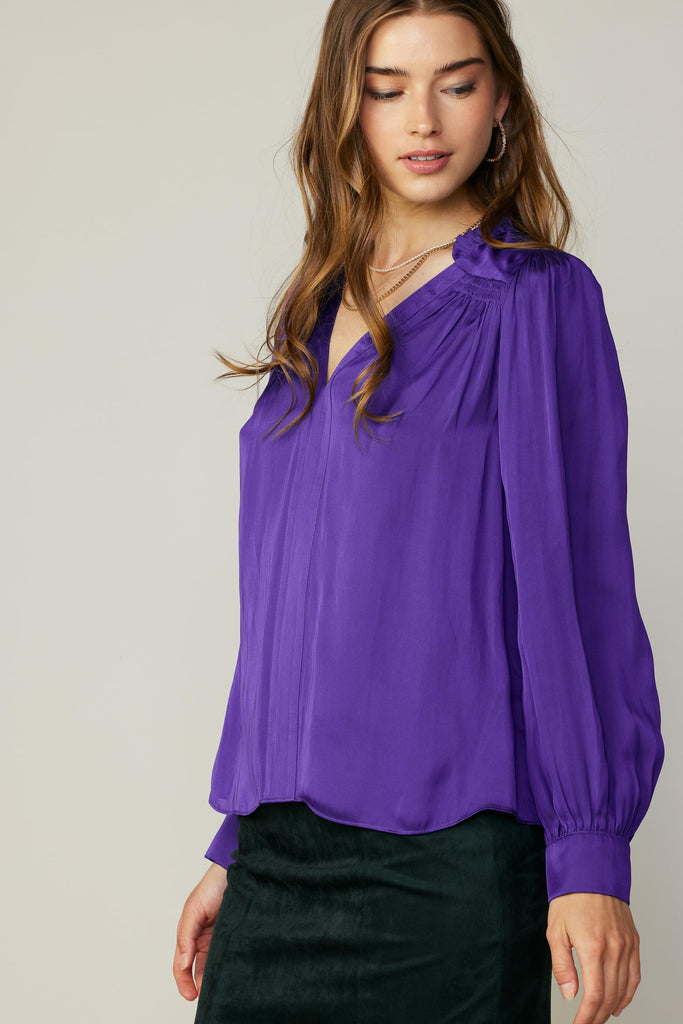 Smocked Shoulder Cuffed Blouse