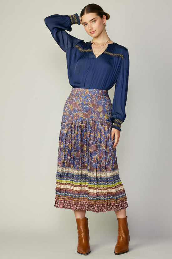Floral Border Print Midi Skirt