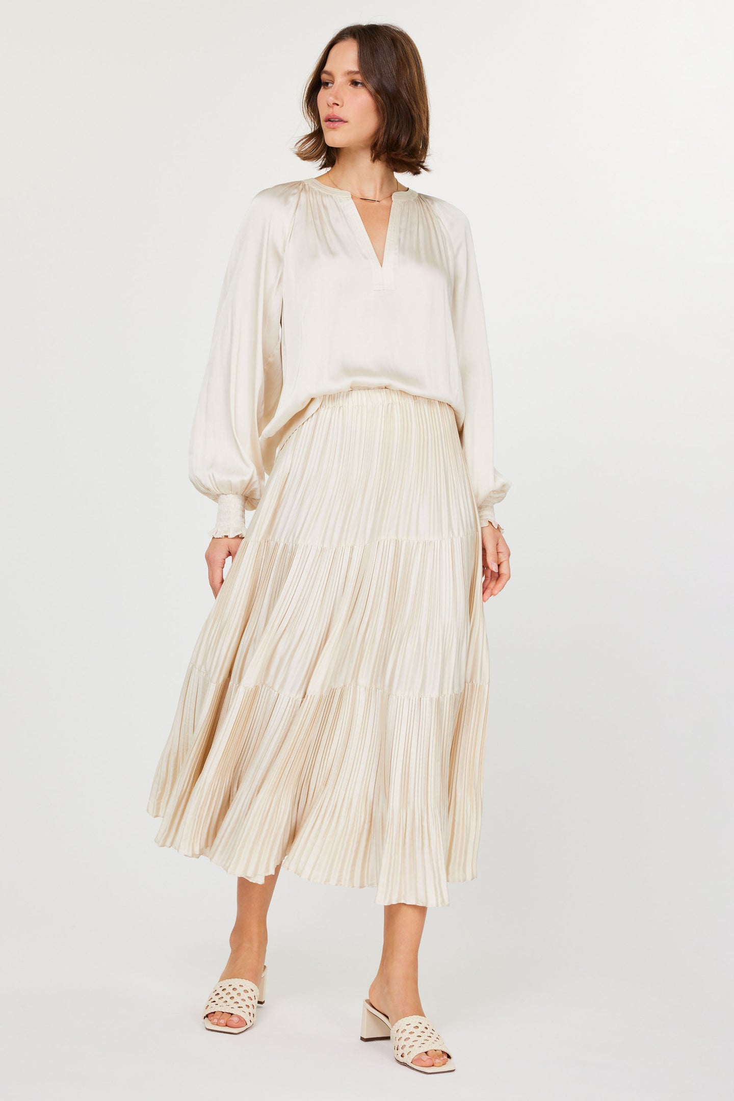 Pleated Tiered Midi Skirt