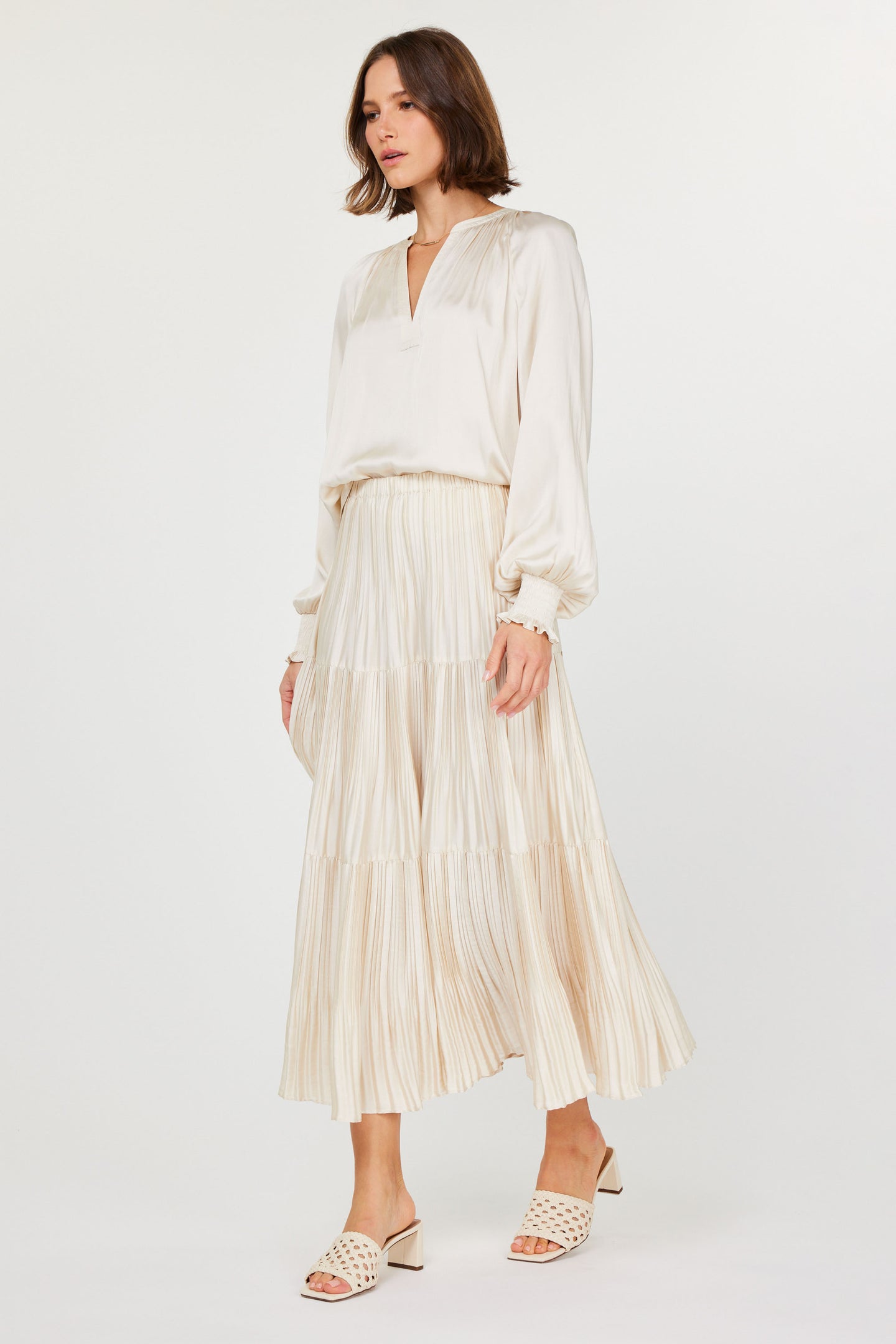 Pleated Tiered Midi Skirt