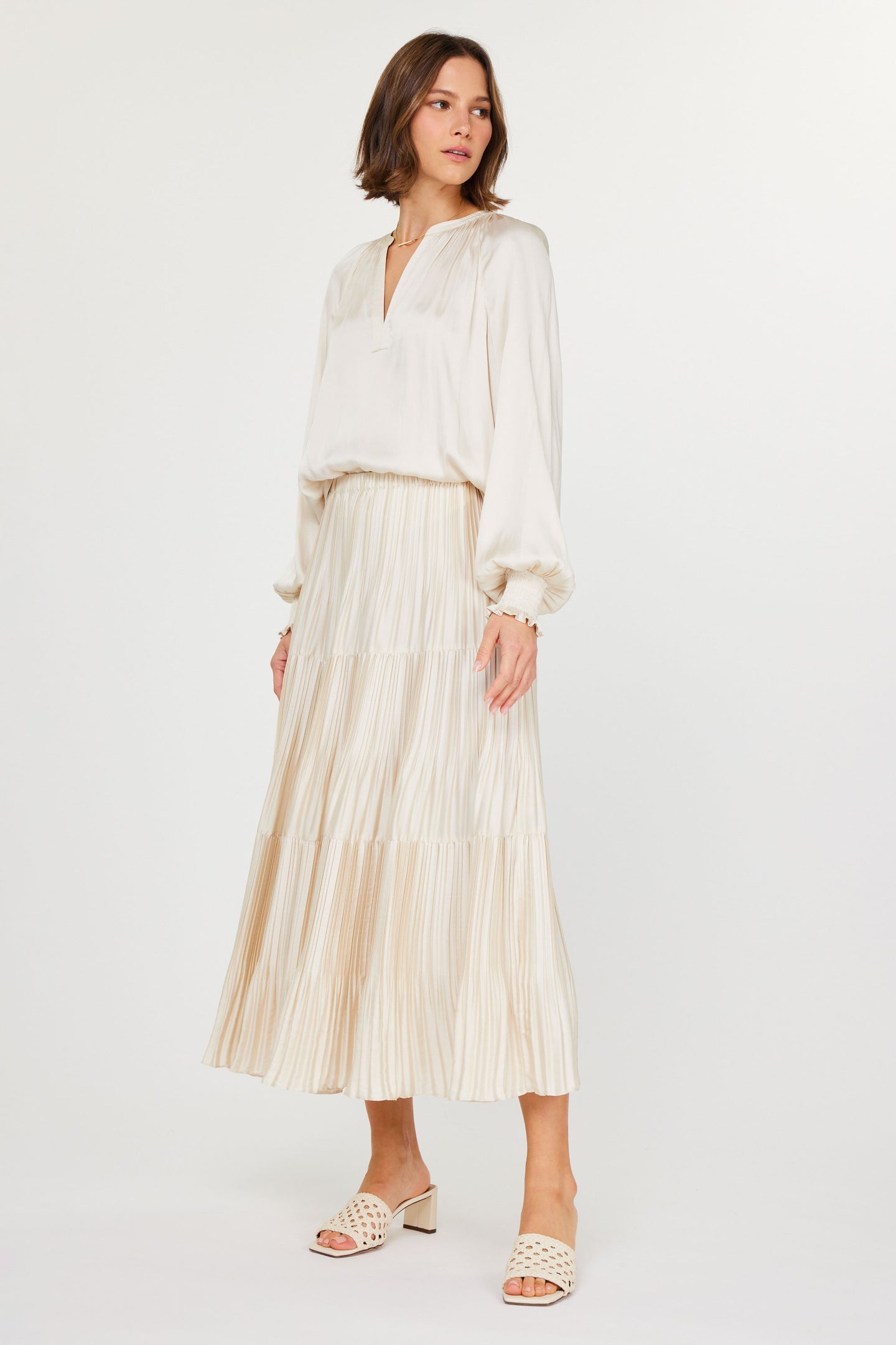 Pleated Tiered Midi Skirt