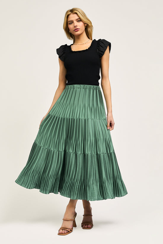 Pleated Tiered Midi Skirt