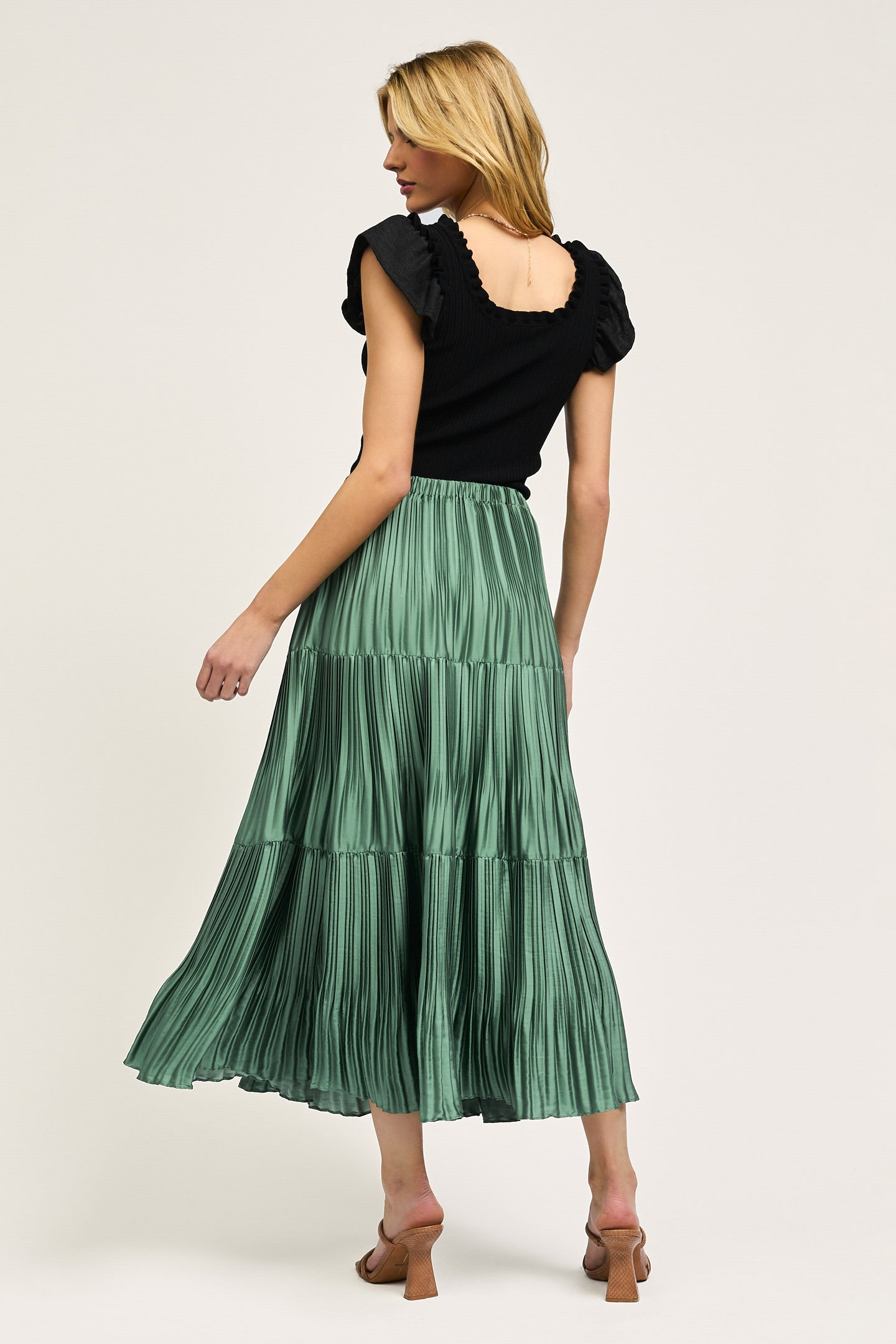 Pleated Tiered Midi Skirt