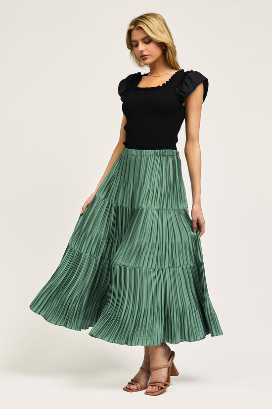 Pleated Tiered Midi Skirt