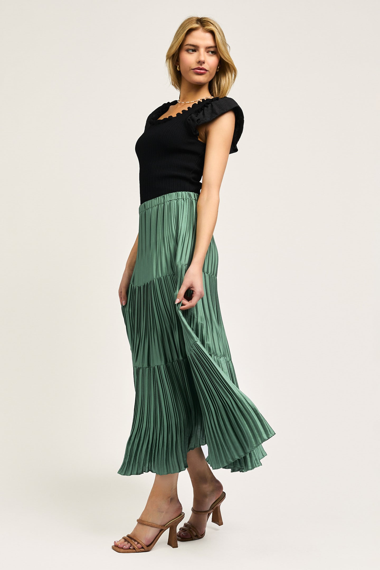 Pleated Tiered Midi Skirt