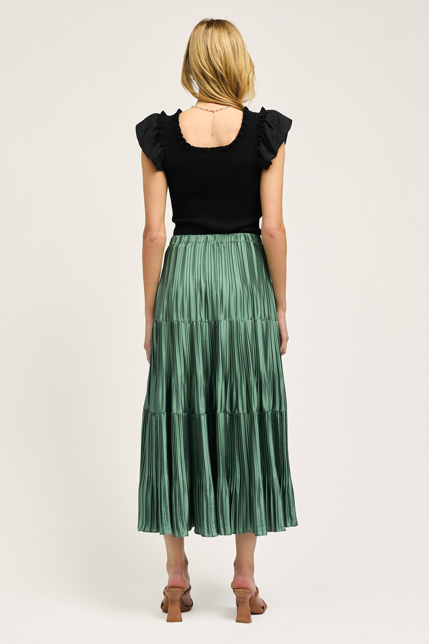 Pleated Tiered Midi Skirt