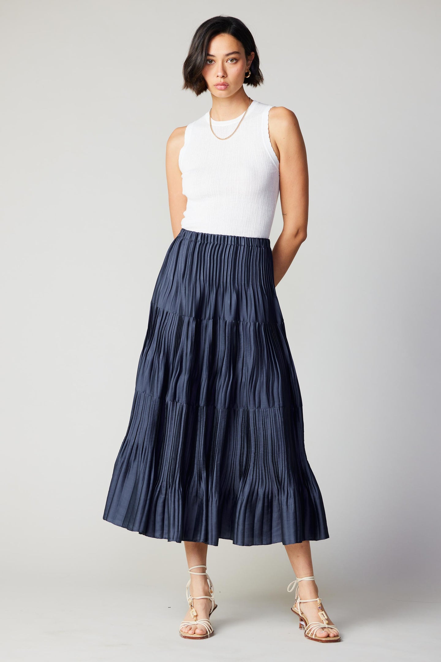Pleated Tiered Midi Skirt