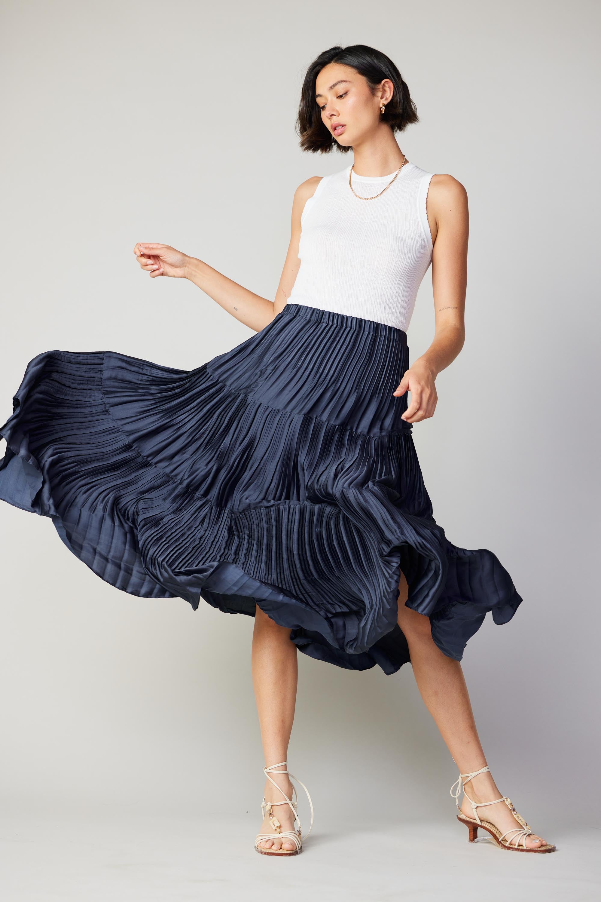 Pleated Tiered Midi Skirt