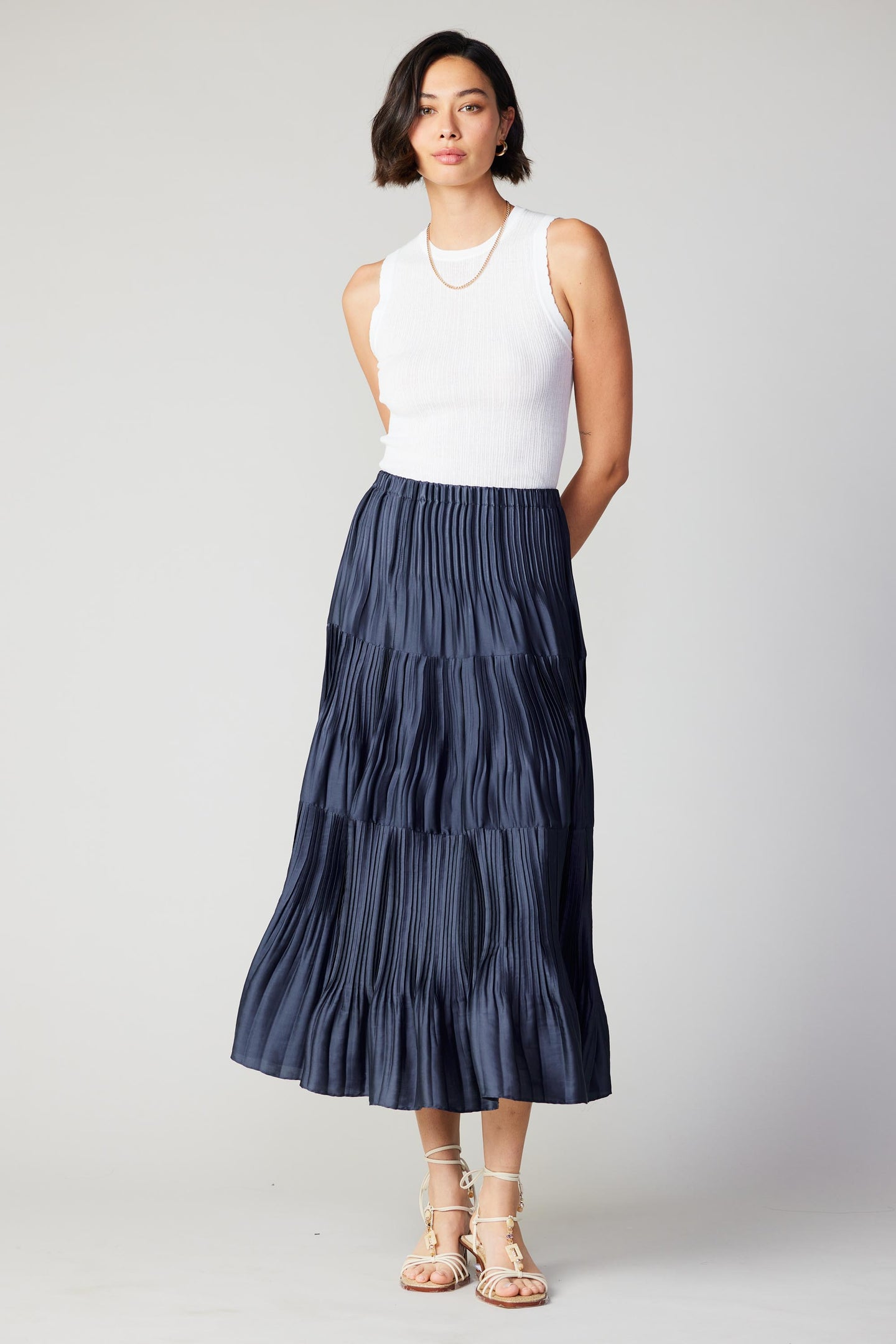 Pleated Tiered Midi Skirt
