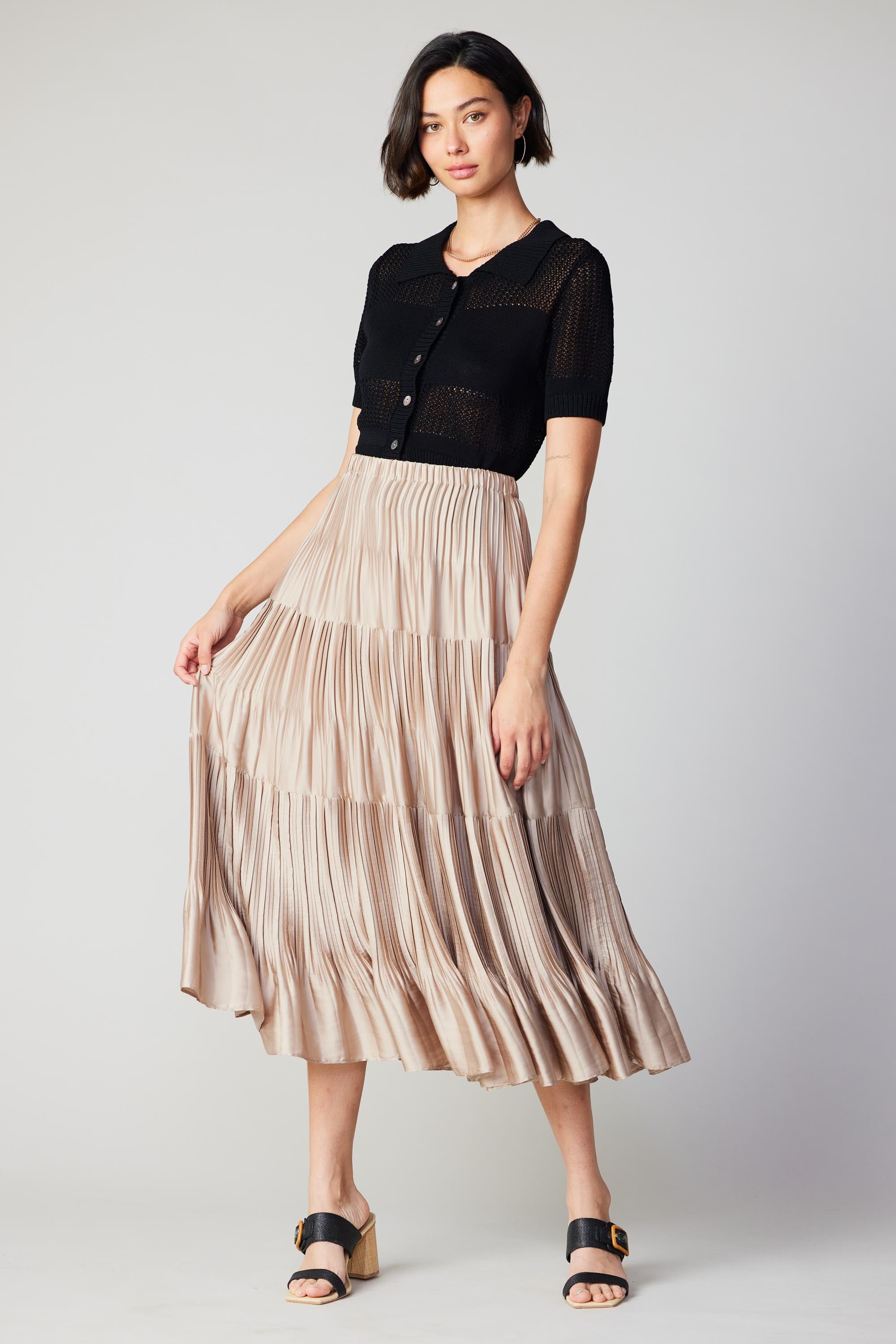 Pleated Tiered Midi Skirt