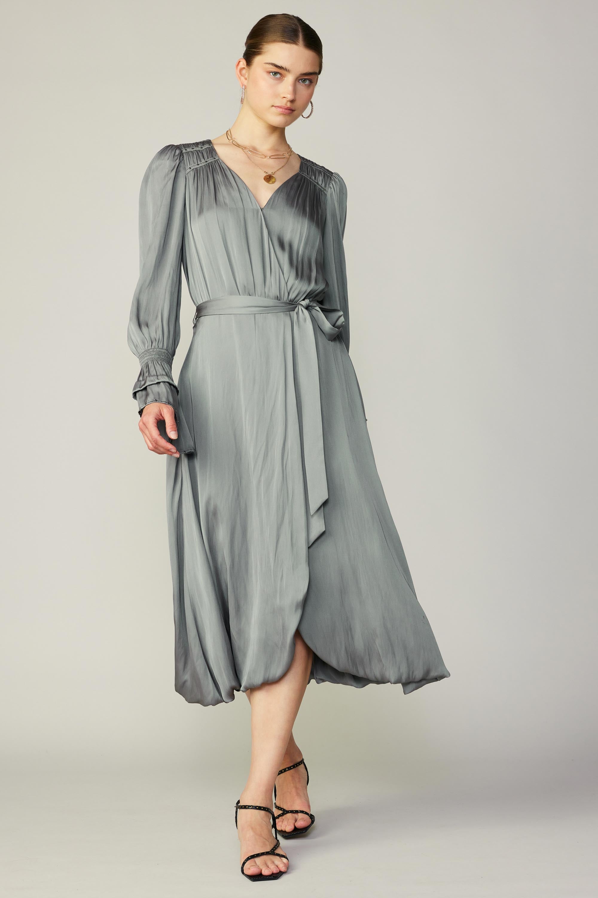 Tiered Sleeve Wrap Midi Dress – CURRENT AIR